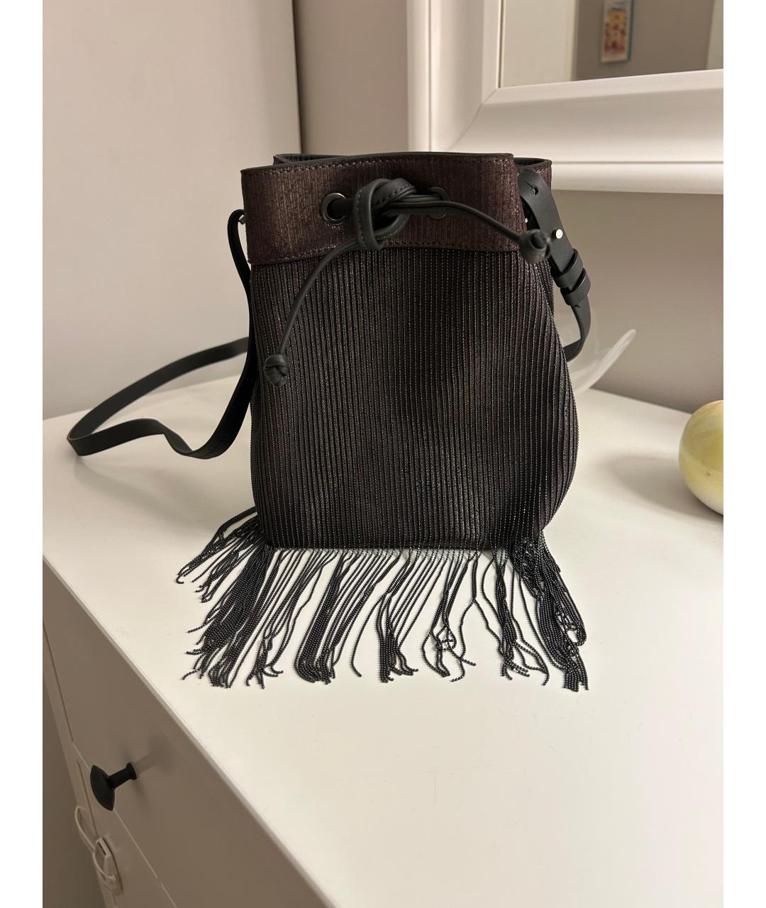 BRUNELLO CUCINELLI Антрацитовая кожаная сумка через плечо, фото 8