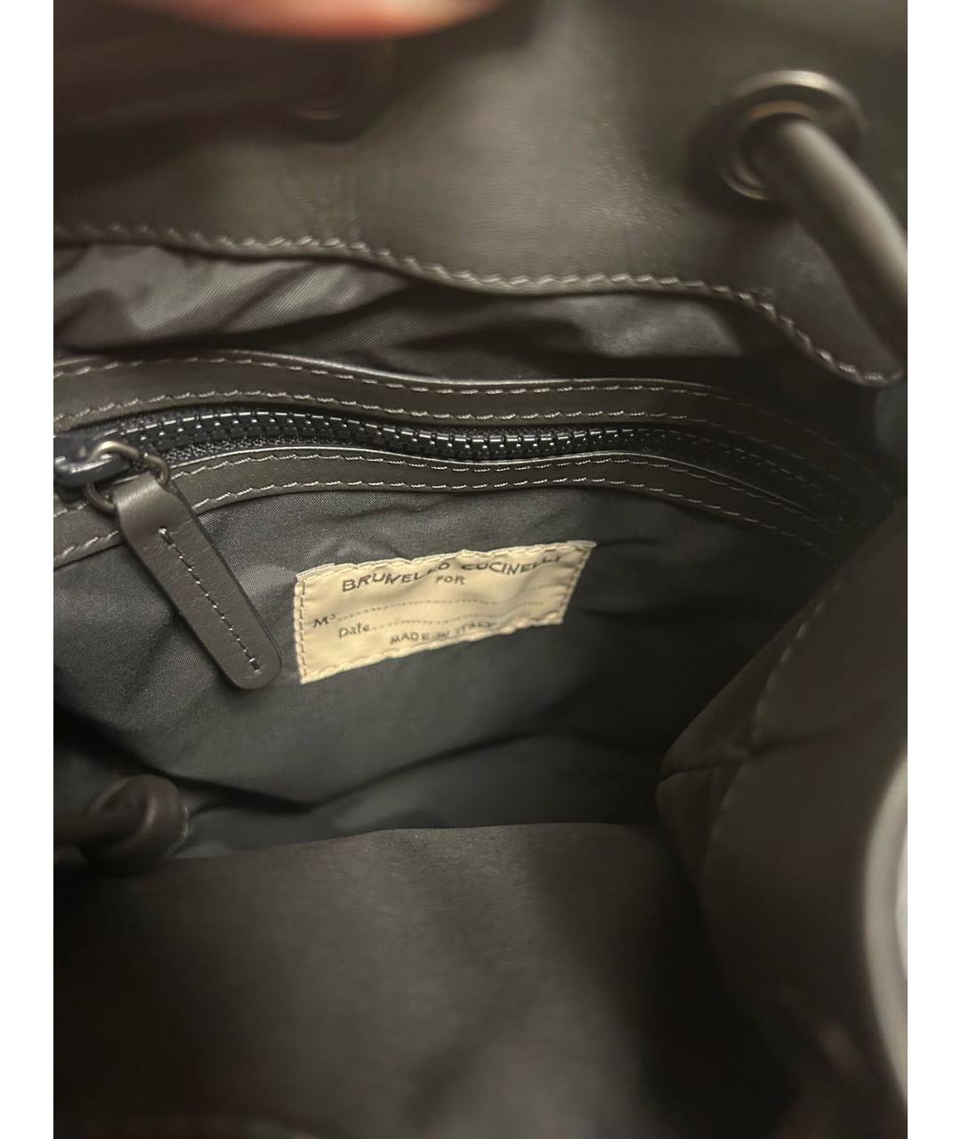 BRUNELLO CUCINELLI Антрацитовая кожаная сумка через плечо, фото 5