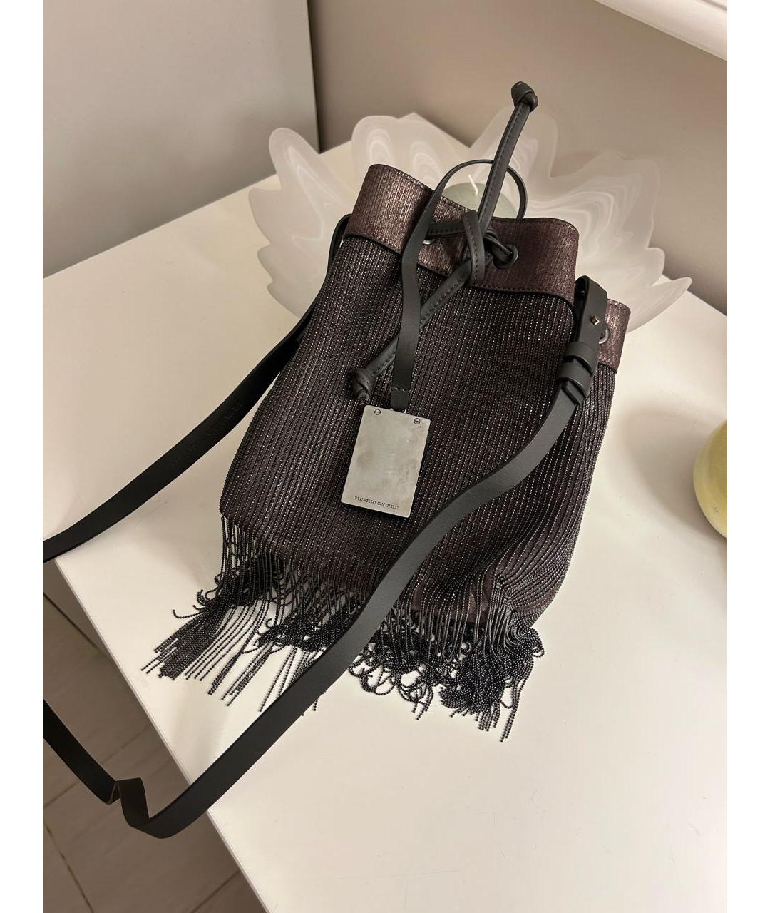 BRUNELLO CUCINELLI Антрацитовая кожаная сумка через плечо, фото 7