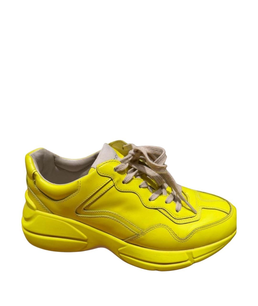 GUCCI Желтые кожаные кроссовки, фото 1