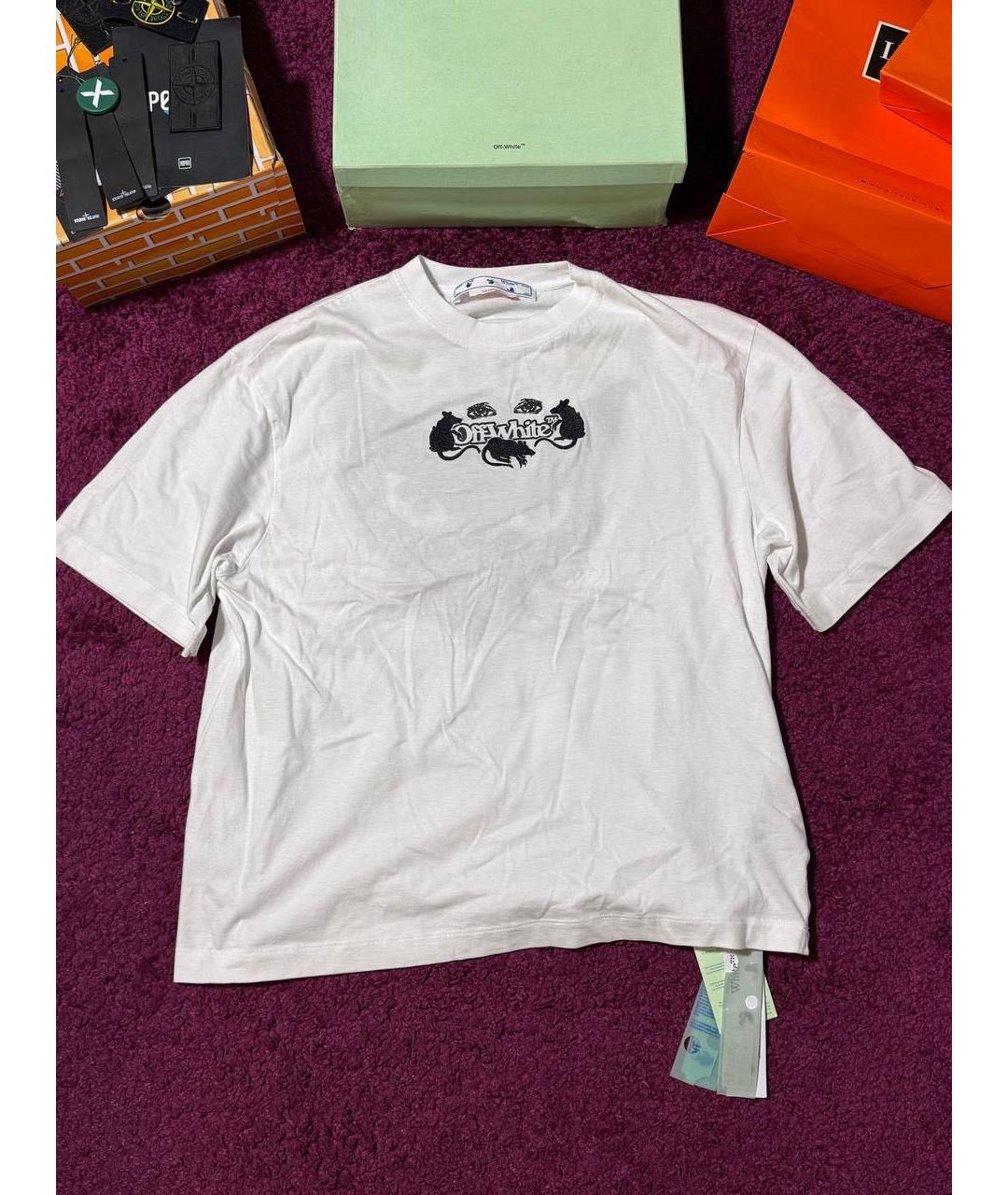 OFF-WHITE Белая хлопковая футболка, фото 4