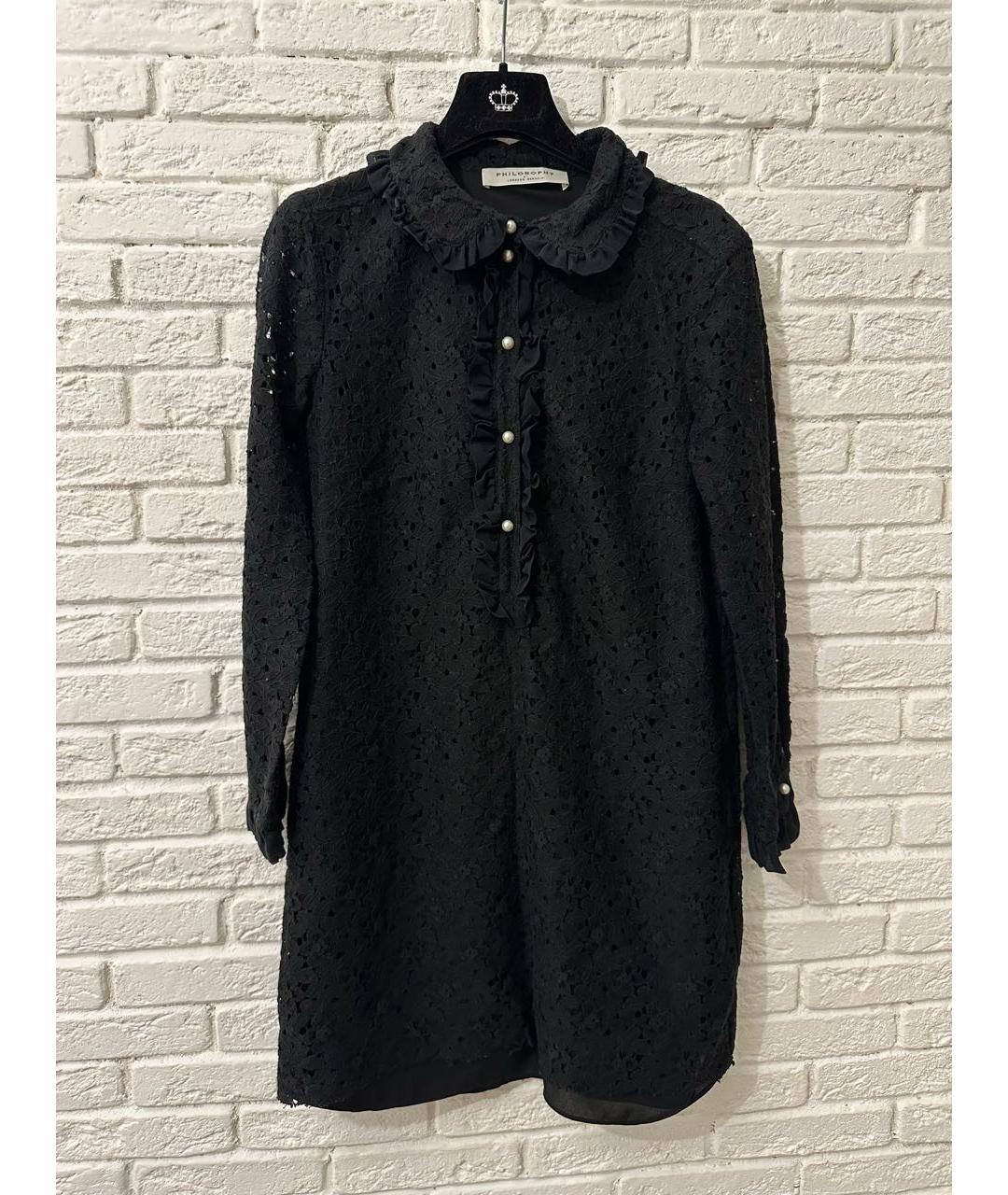 PHILOSOPHY DI LORENZO SERAFINI Черное хлопковое повседневное платье, фото 7