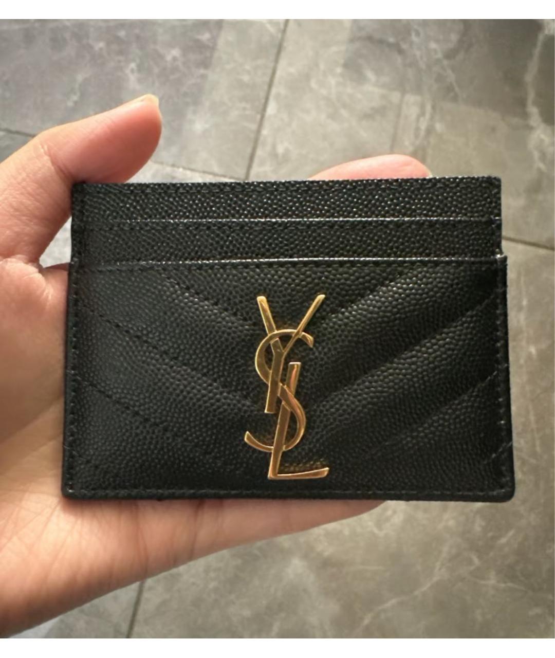 SAINT LAURENT Черный кожаный кардхолдер, фото 2