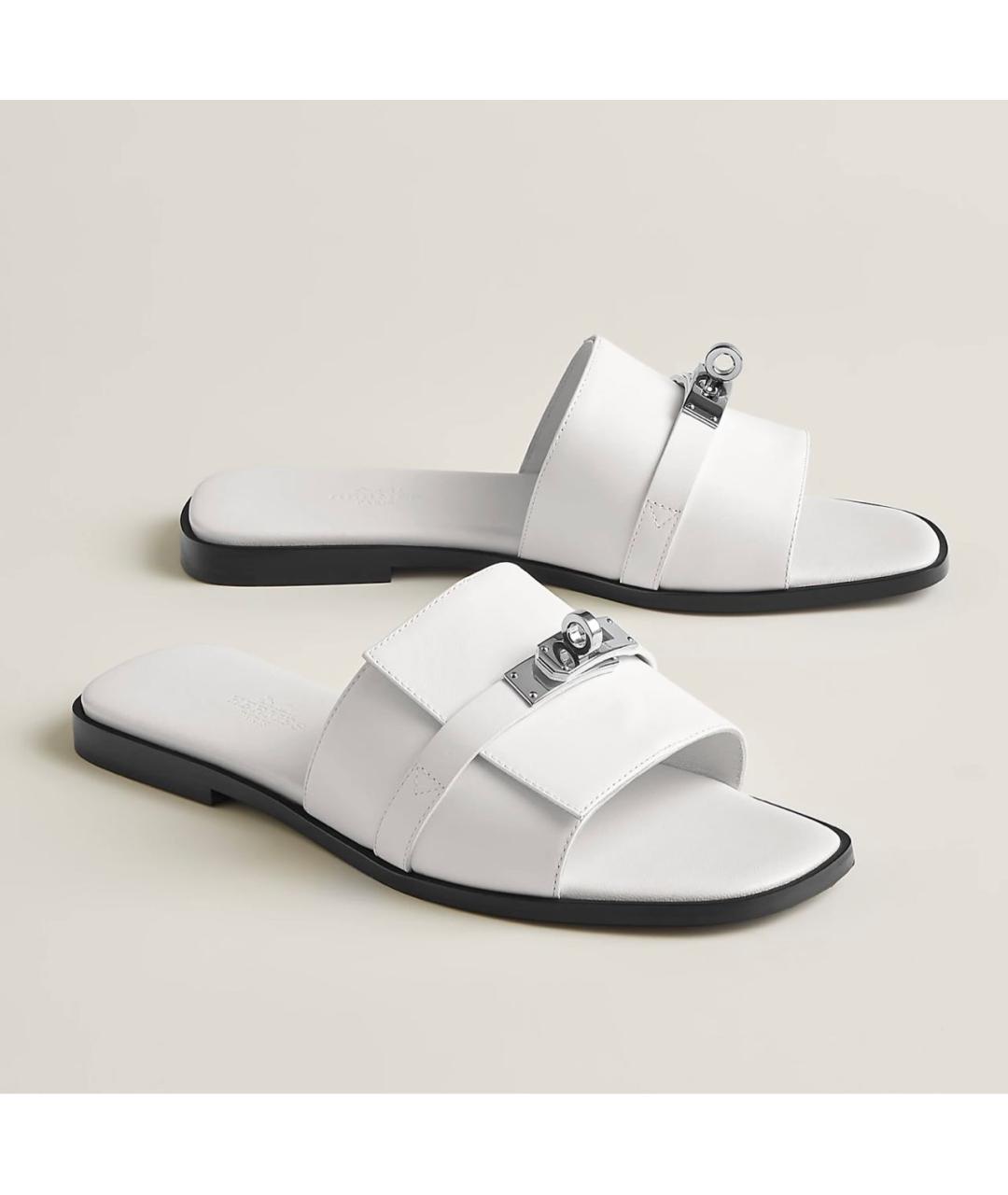 HERMES Белые кожаные шлепанцы, фото 3
