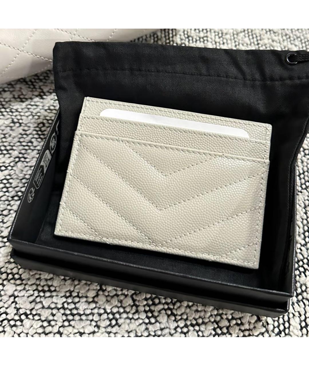 SAINT LAURENT Белый кожаный кардхолдер, фото 3