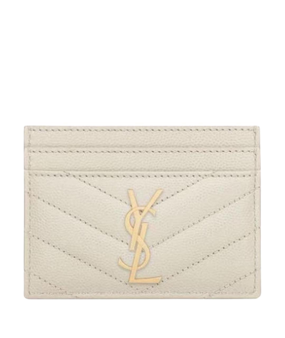SAINT LAURENT Белый кожаный кардхолдер, фото 1