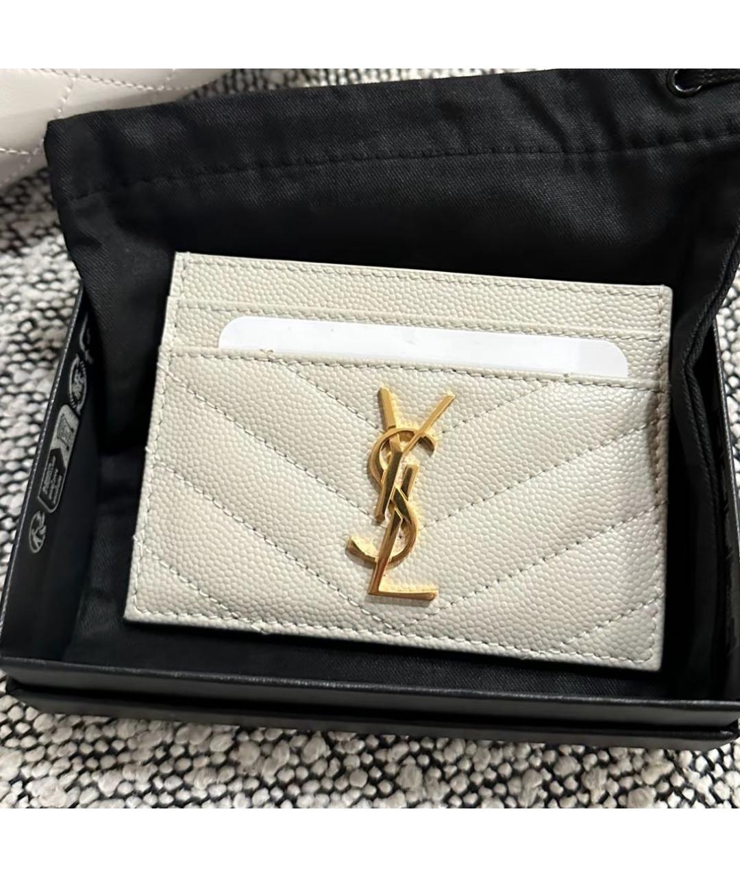 SAINT LAURENT Белый кожаный кардхолдер, фото 2