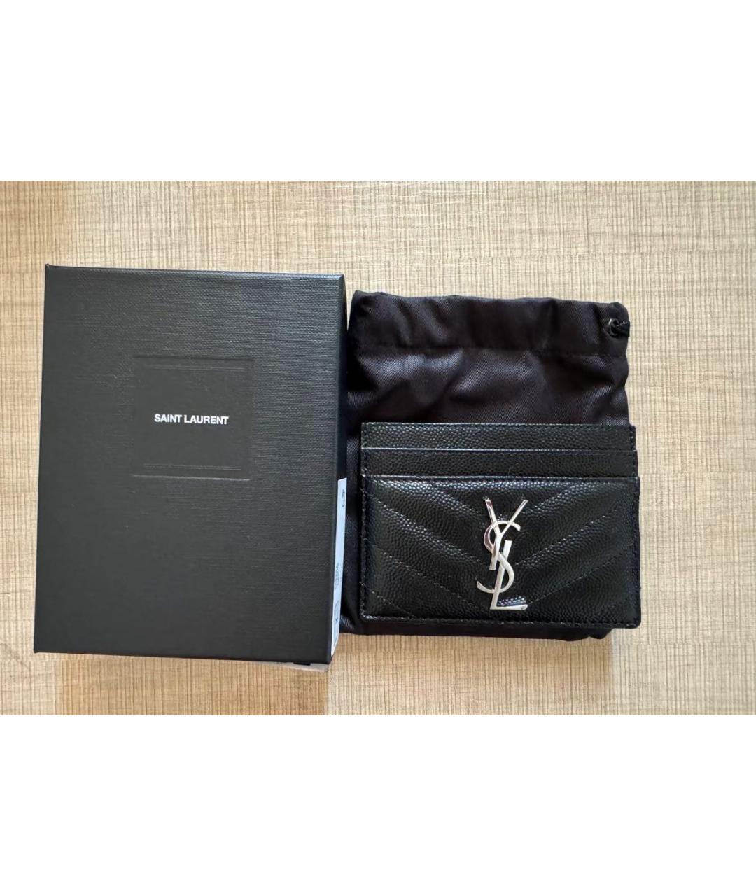 SAINT LAURENT Черный кожаный кардхолдер, фото 2