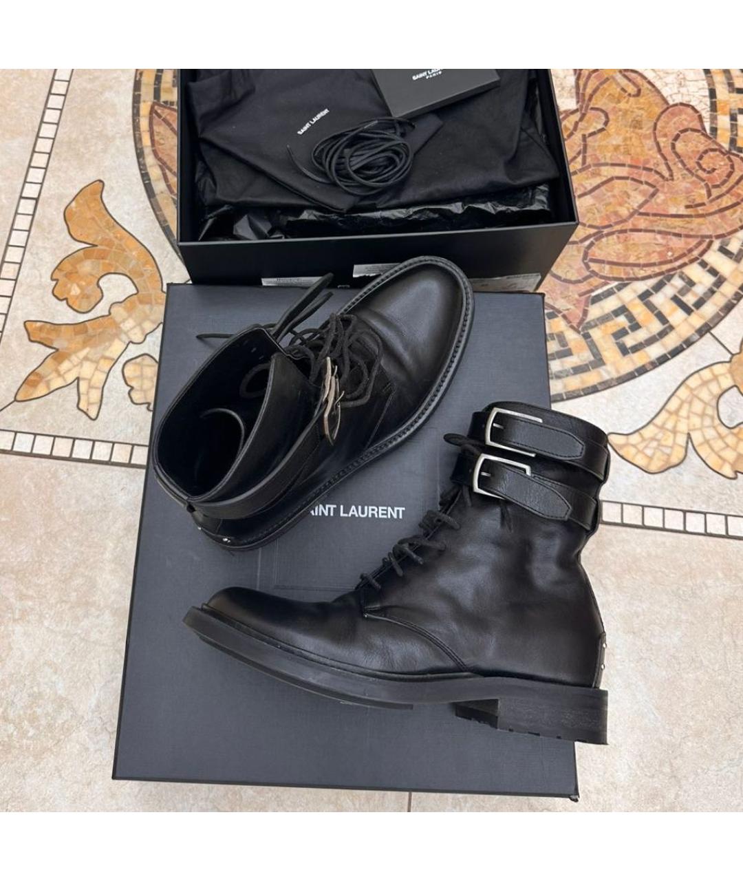 SAINT LAURENT Черные кожаные ботинки, фото 6