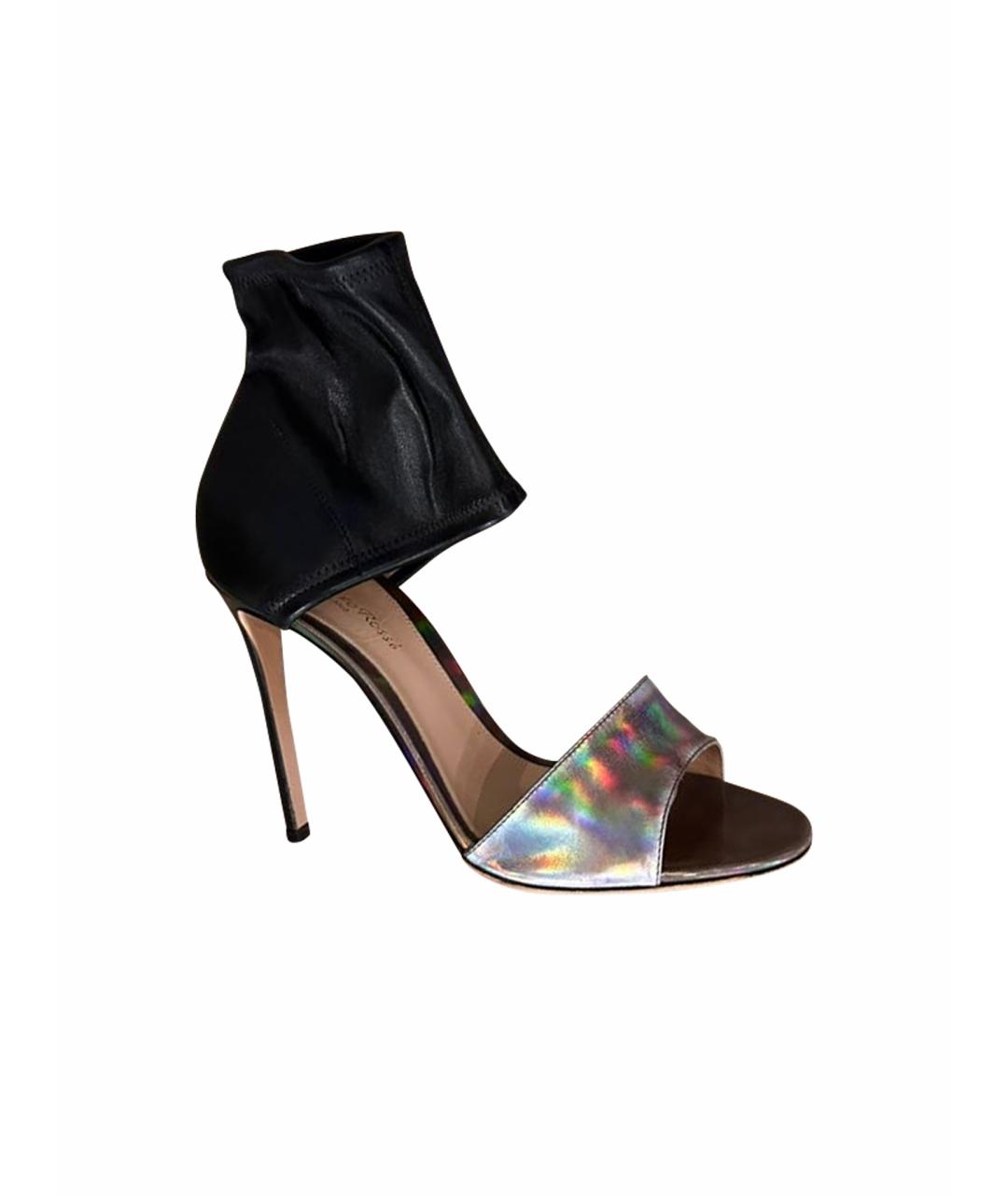 GIANVITO ROSSI Серебряные кожаные босоножки, фото 1