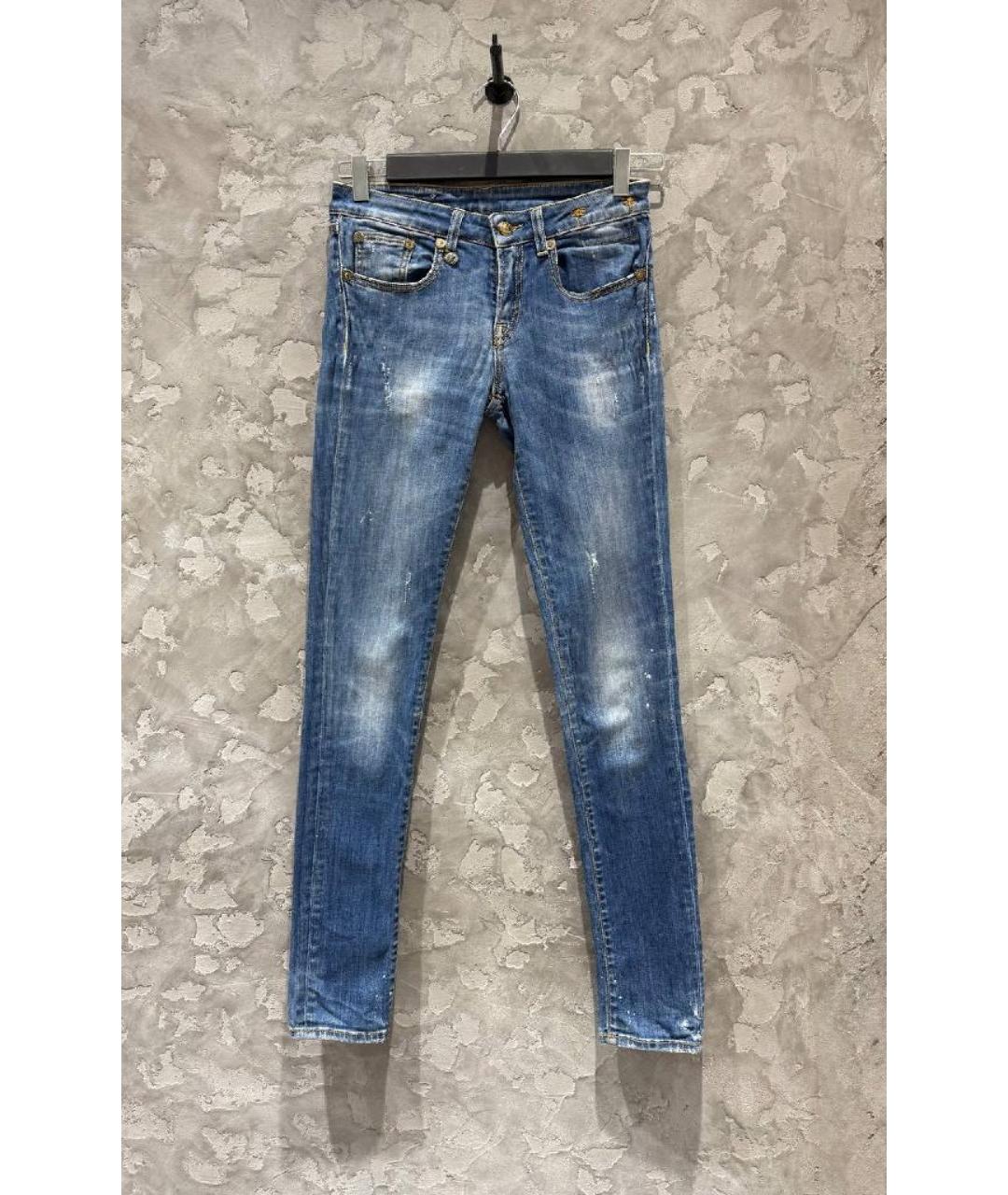 R13 Синие хлопко-эластановые джинсы слим, фото 10