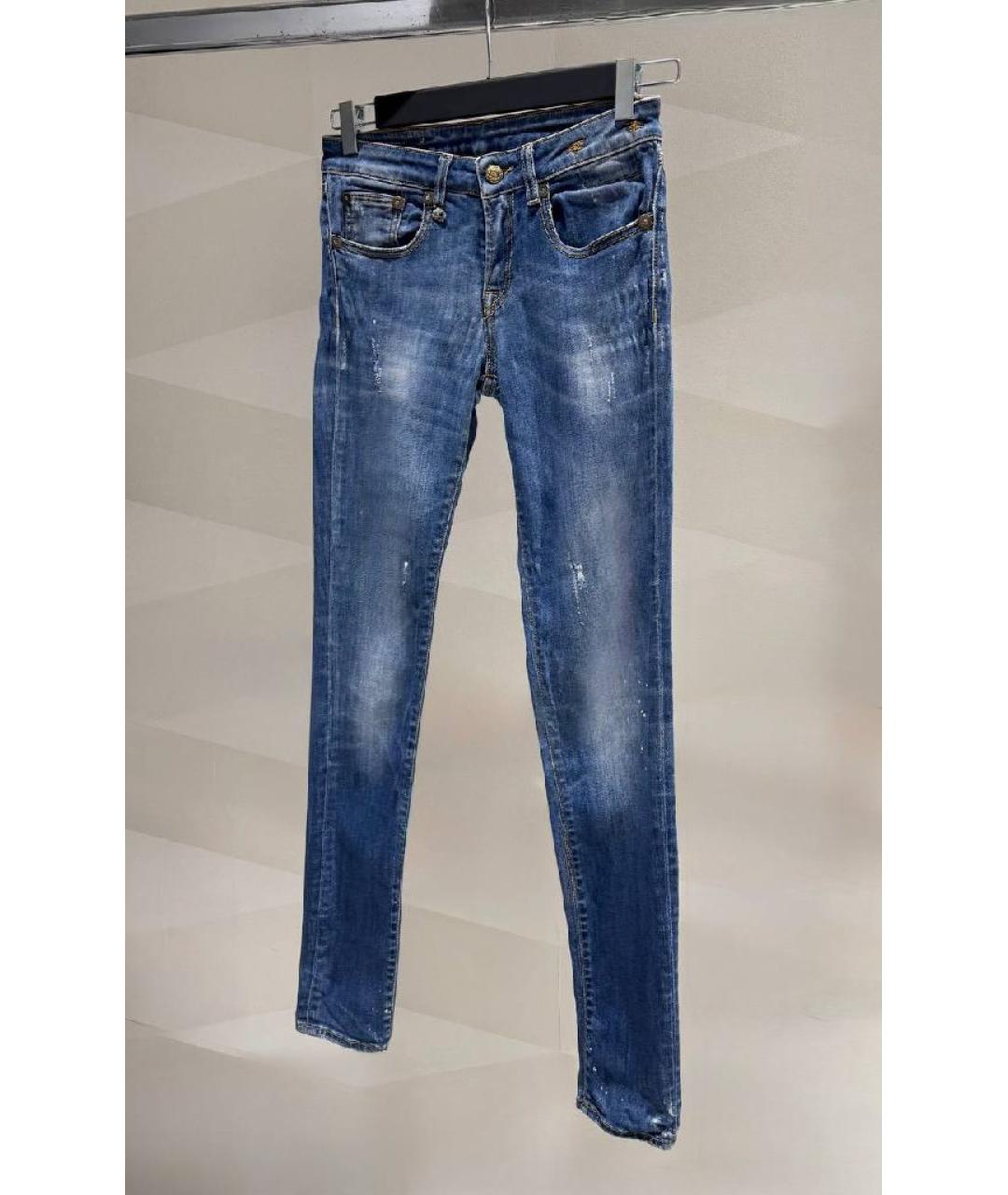 R13 Синие хлопко-эластановые джинсы слим, фото 5