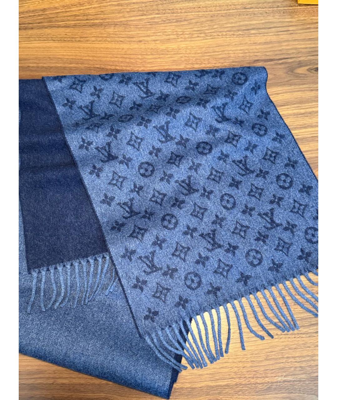 LOUIS VUITTON Темно-синий кашемировый шарф, фото 6