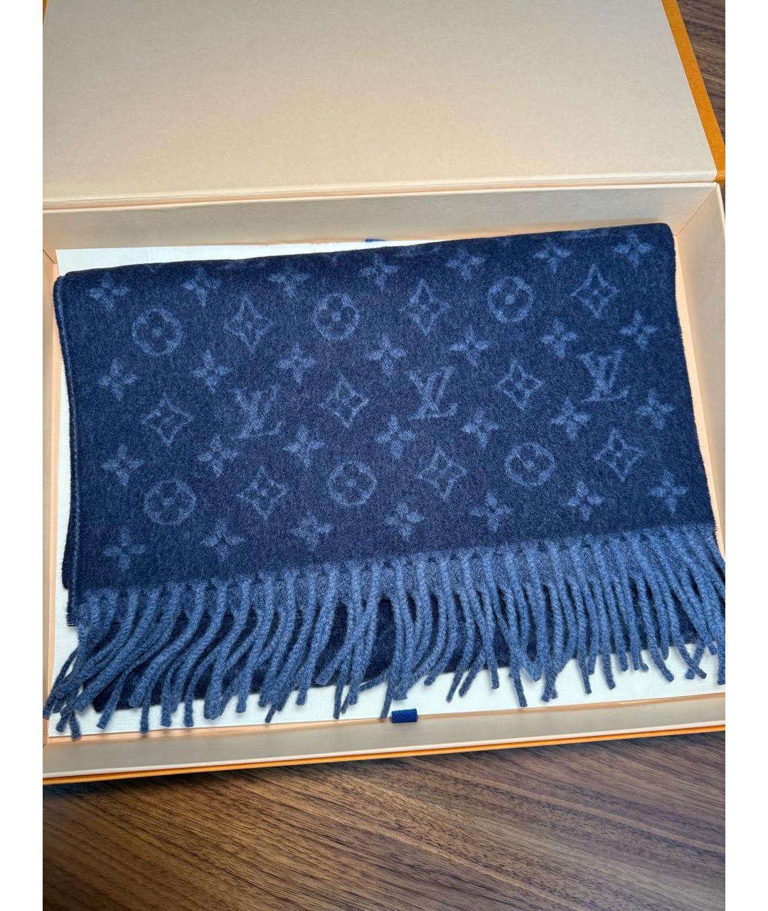LOUIS VUITTON Темно-синий кашемировый шарф, фото 5