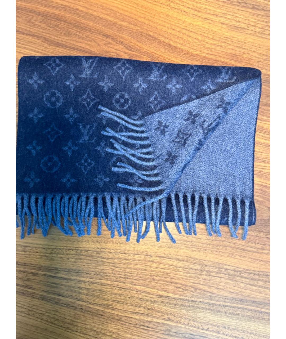 LOUIS VUITTON Темно-синий кашемировый шарф, фото 7