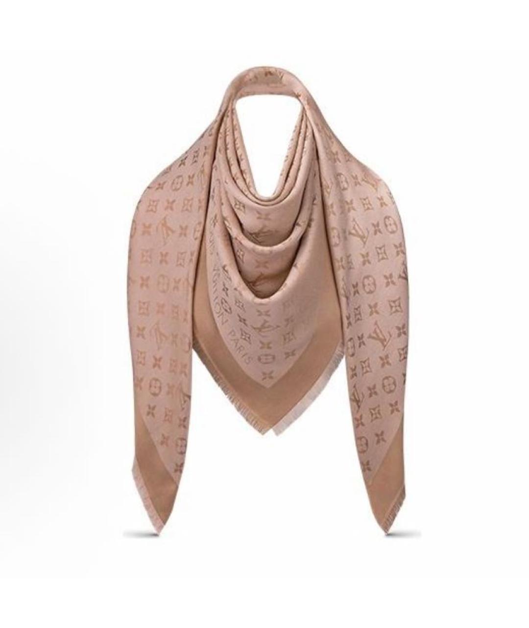 LOUIS VUITTON Бежевый шелковый шарф, фото 4