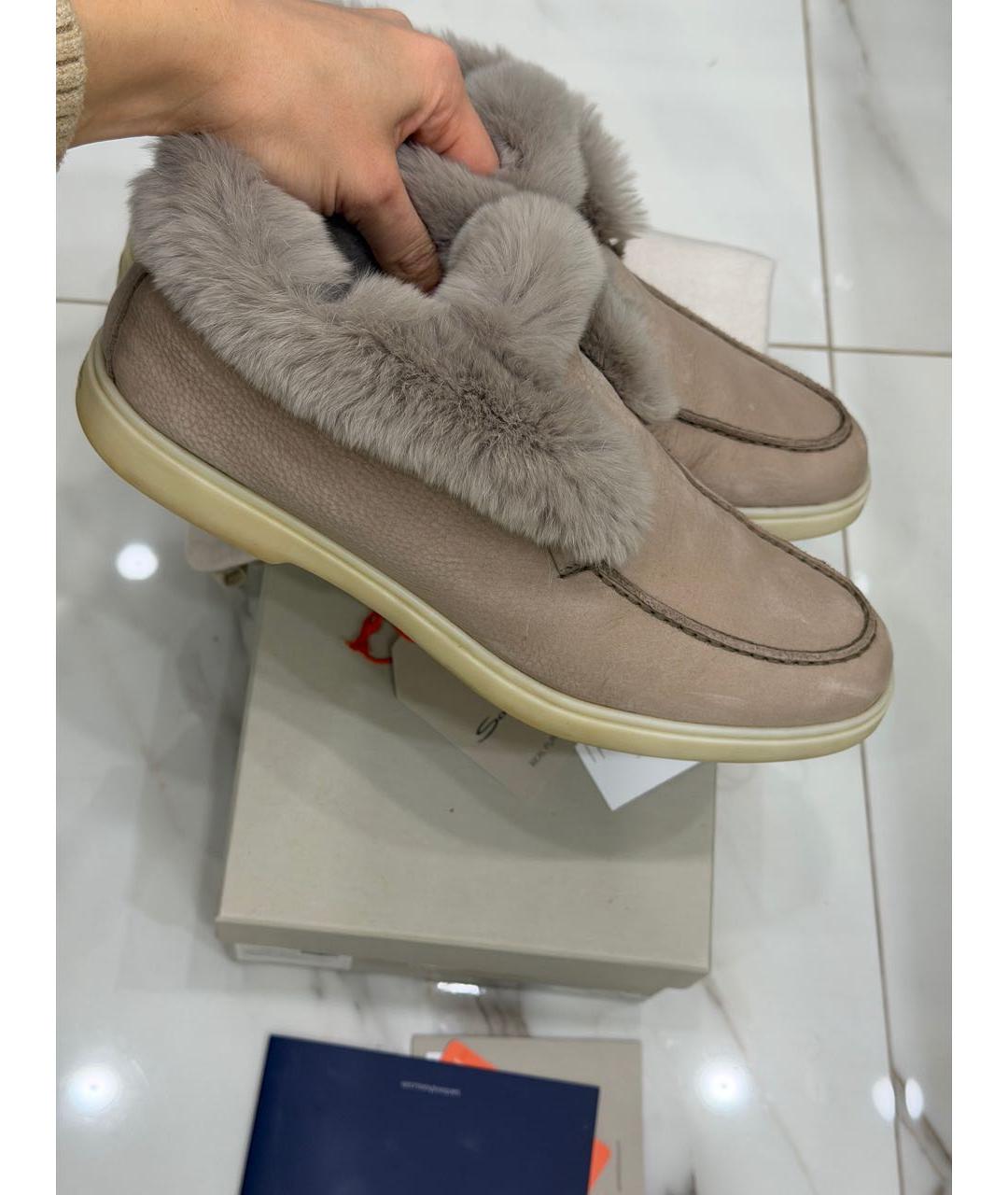 SANTONI Бежевые нубуковые ботинки, фото 3