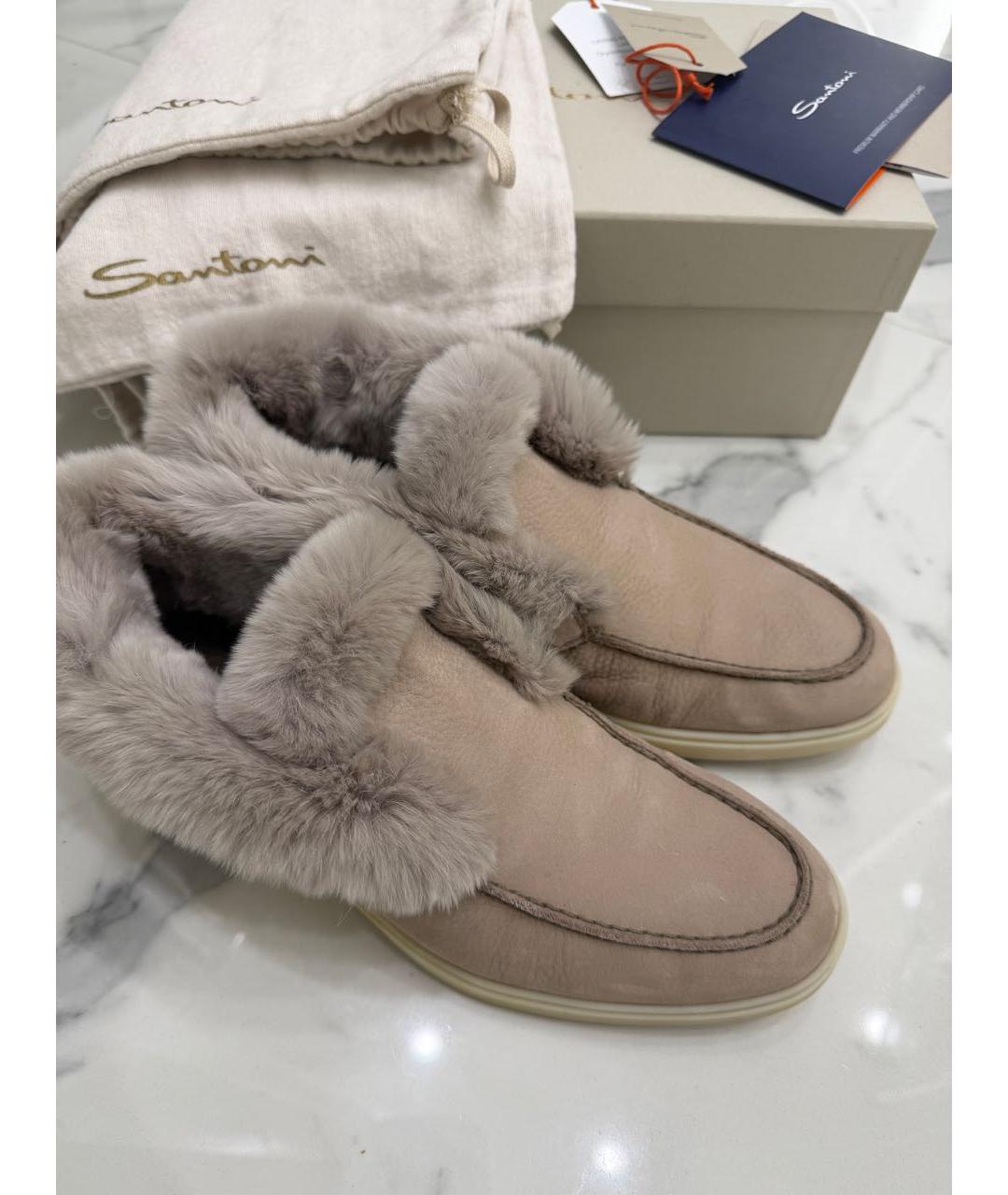 SANTONI Бежевые нубуковые ботинки, фото 7