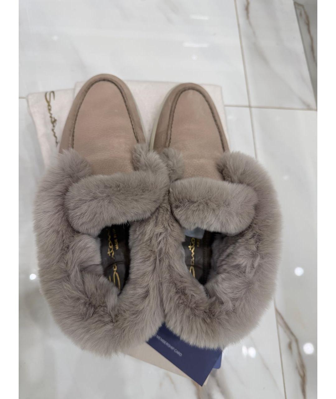 SANTONI Бежевые нубуковые ботинки, фото 6