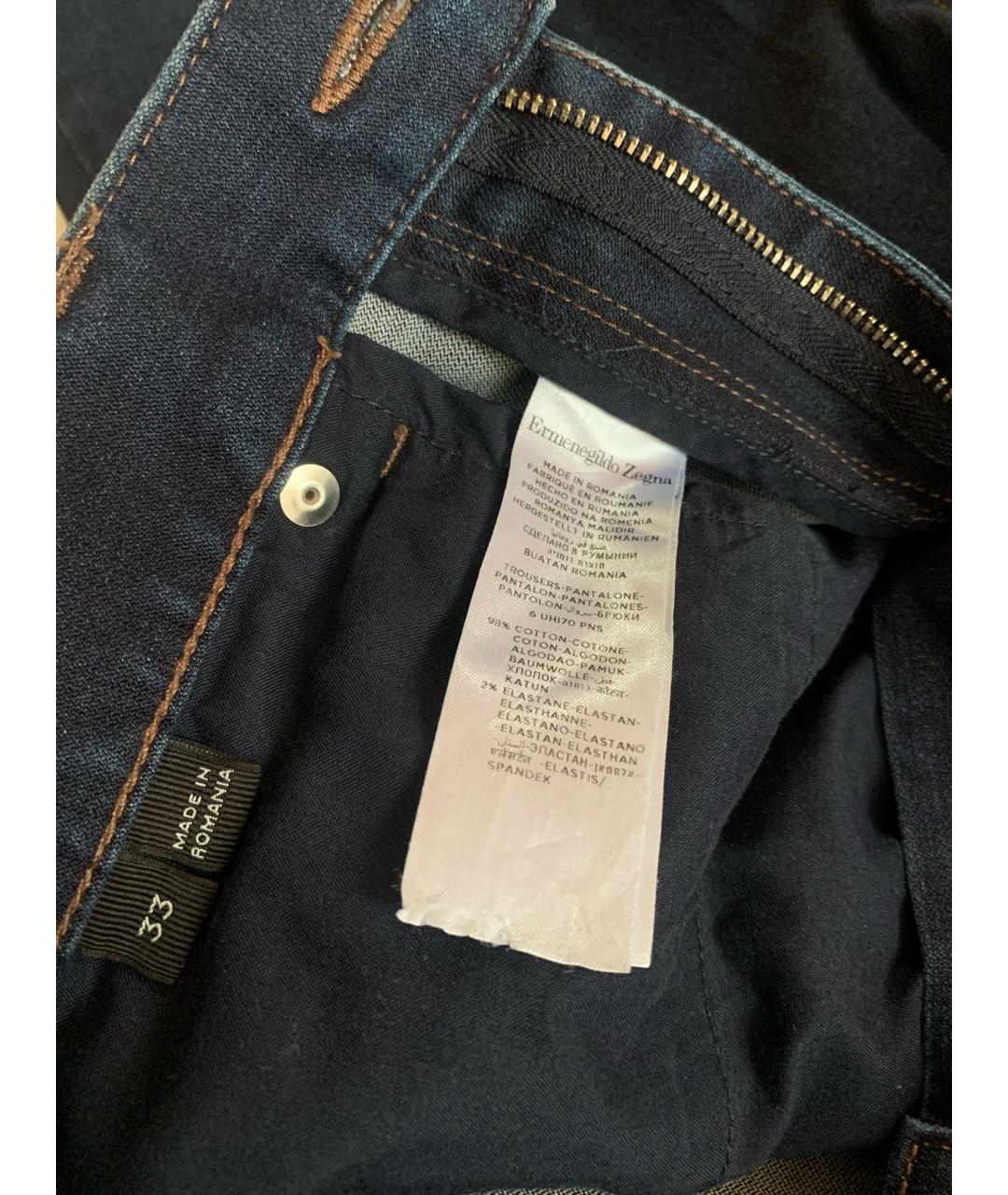 ERMENEGILDO ZEGNA XXX Темно-синие хлопко-эластановые прямые джинсы, фото 3