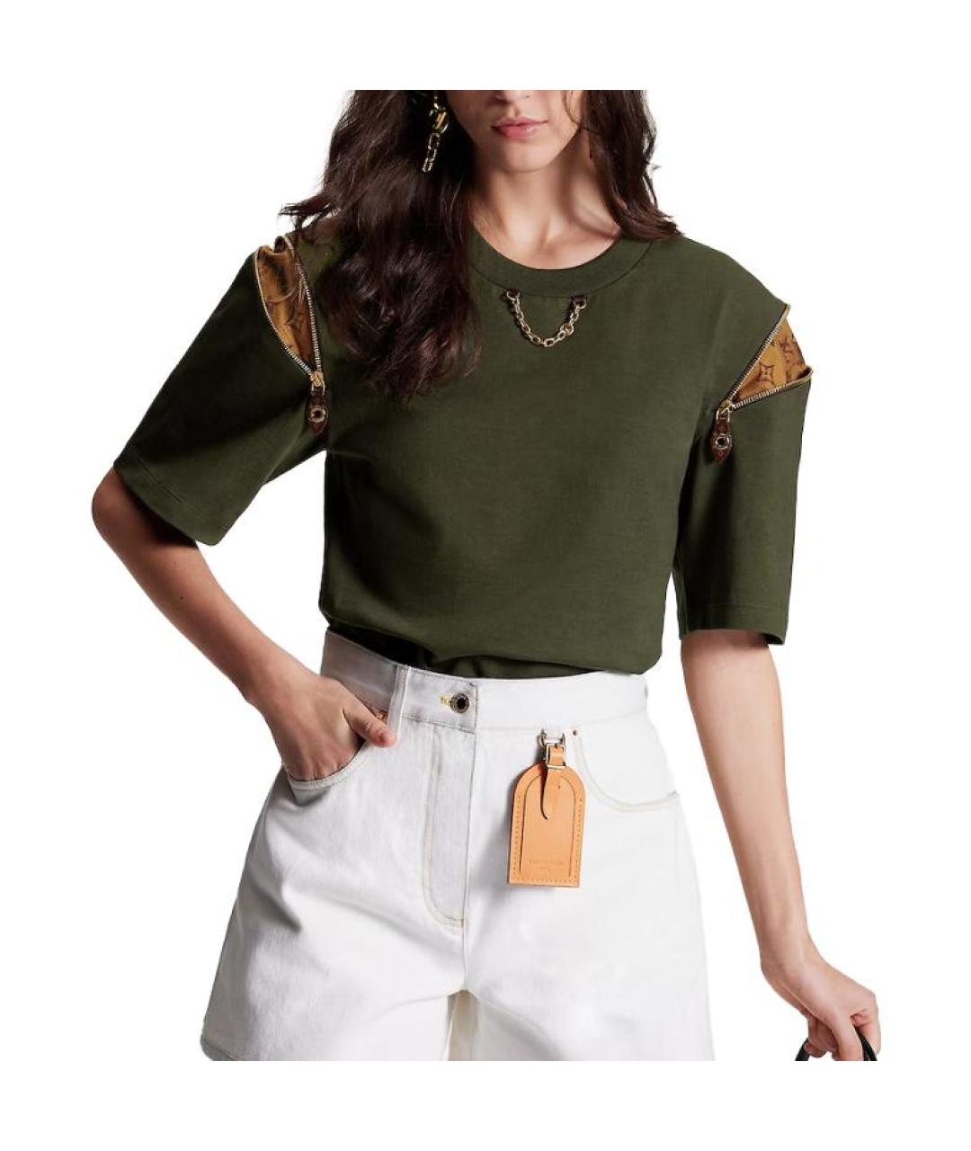 LOUIS VUITTON Хаки хлопковая футболка, фото 3