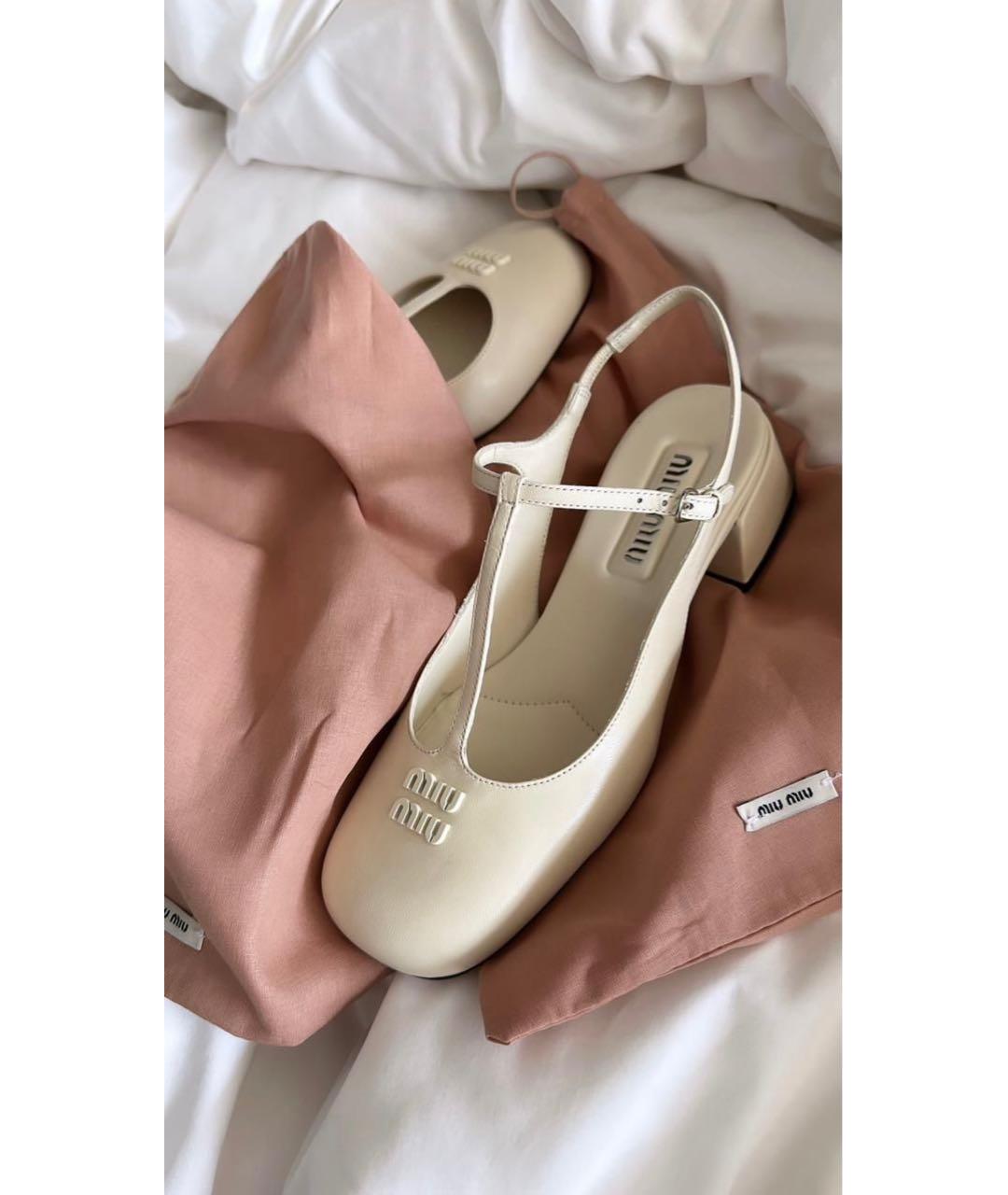 MIU MIU Бежевые кожаные туфли, фото 3