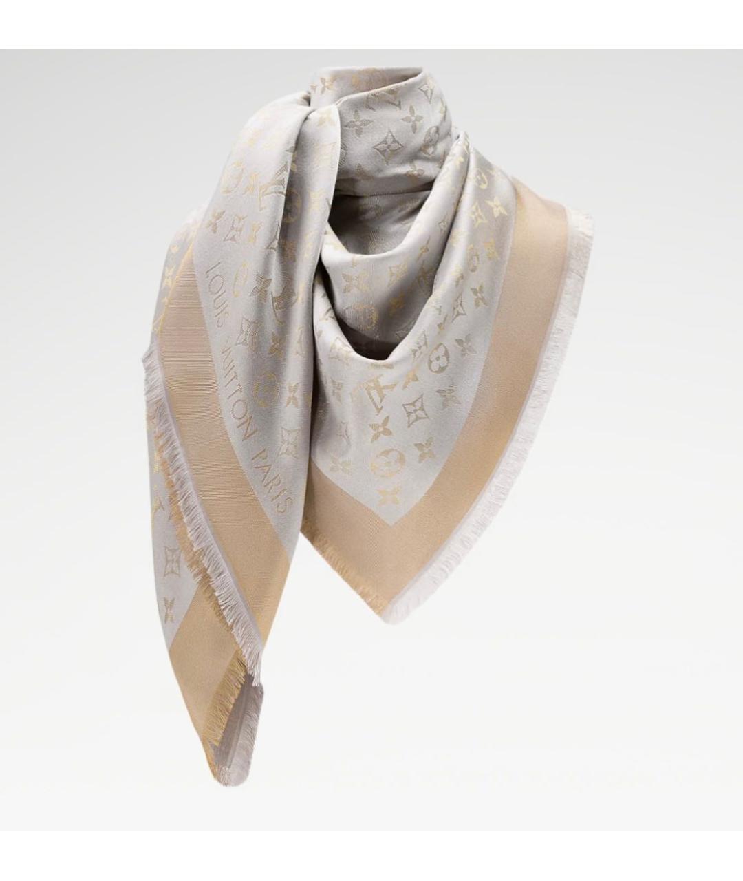 LOUIS VUITTON Бежевый шелковый платок, фото 8