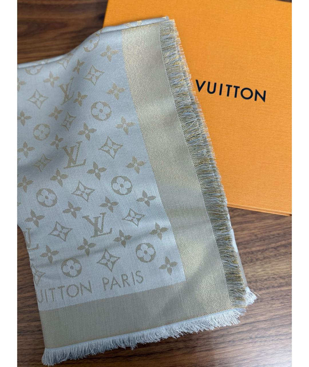 LOUIS VUITTON Бежевый шелковый платок, фото 6