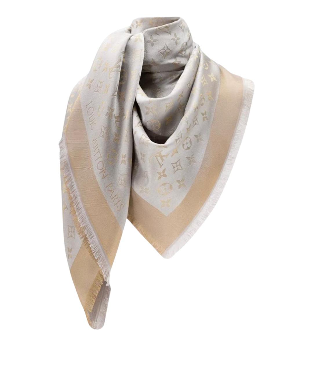 LOUIS VUITTON Бежевый шелковый платок, фото 1