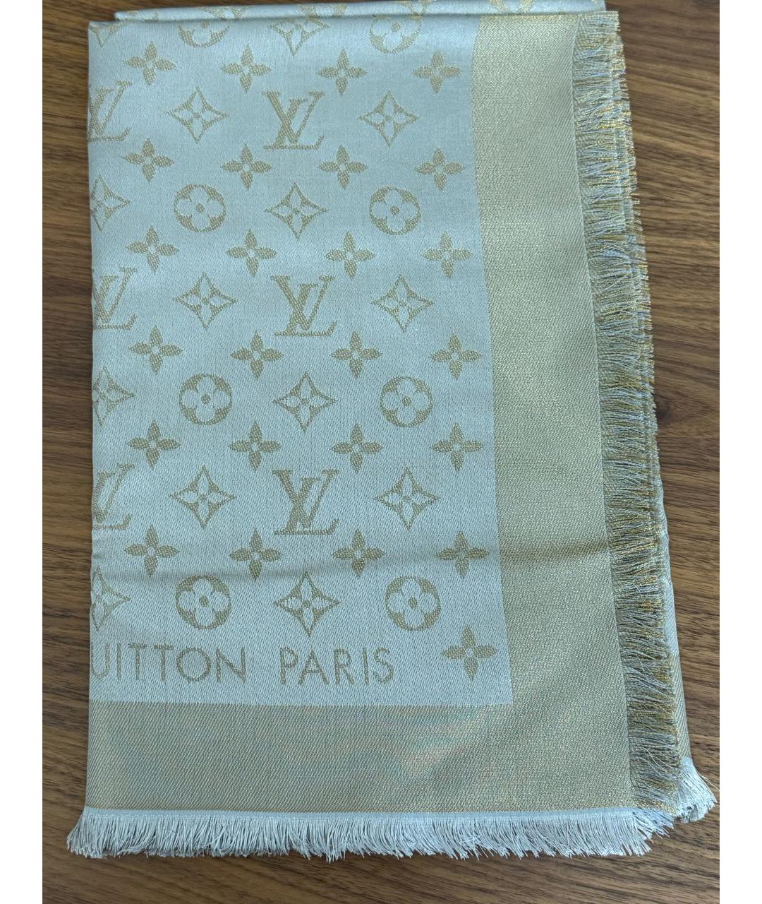 LOUIS VUITTON Бежевый шелковый платок, фото 5