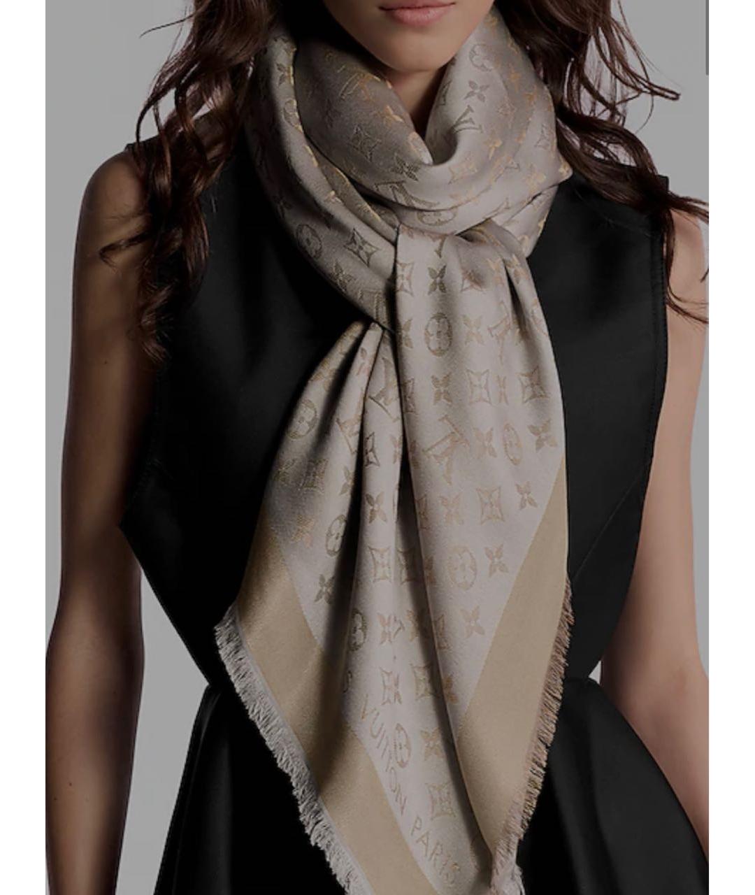 LOUIS VUITTON Бежевый шелковый платок, фото 2
