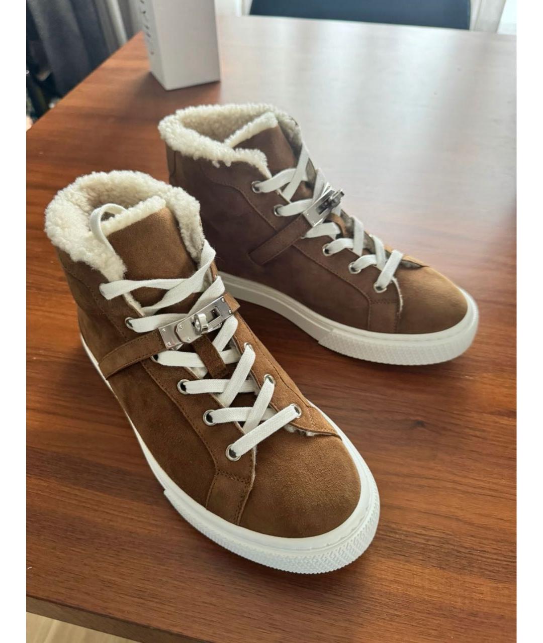 HERMES Коричневые замшевые кеды, фото 2