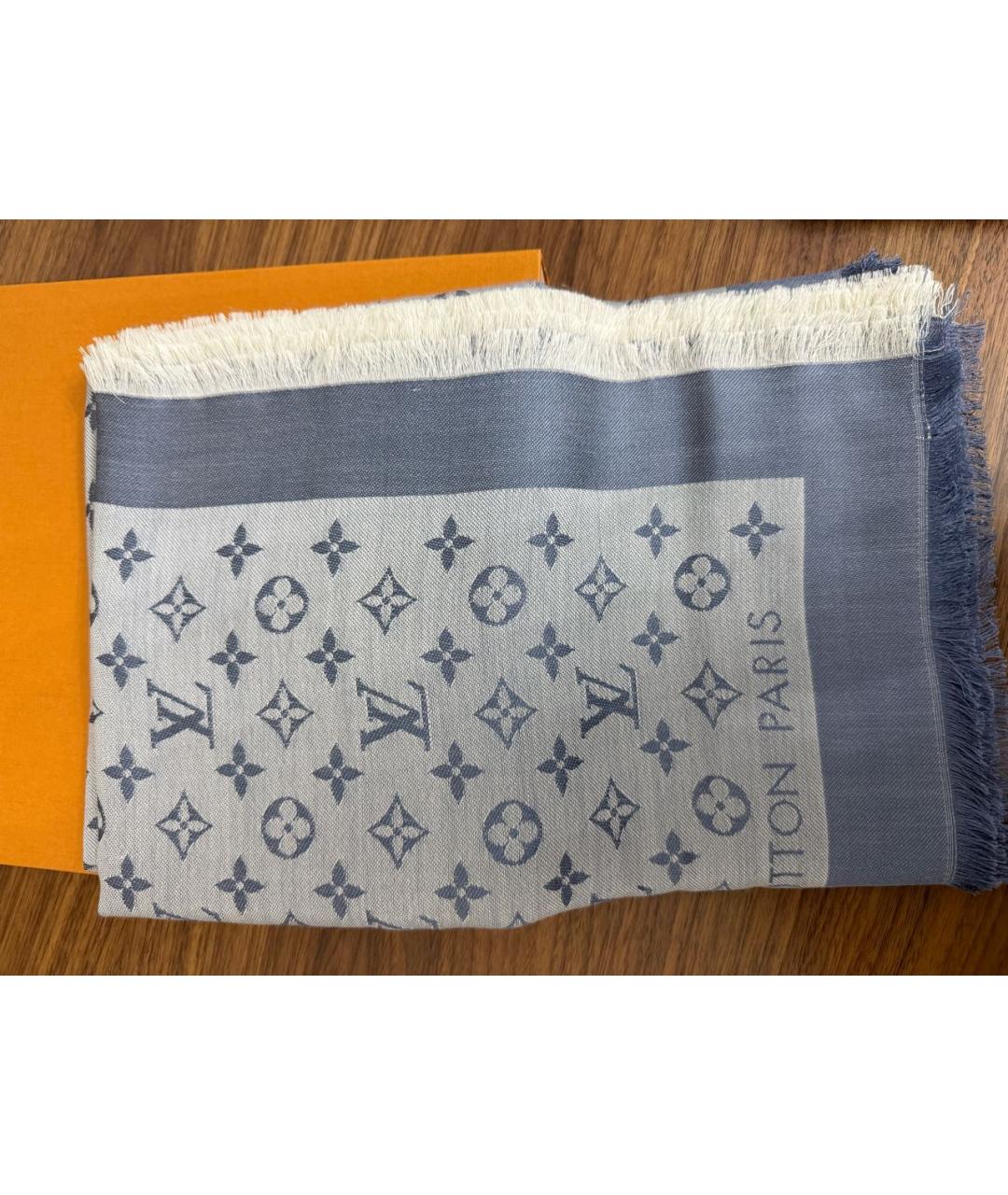 LOUIS VUITTON Голубой шелковый платок, фото 8