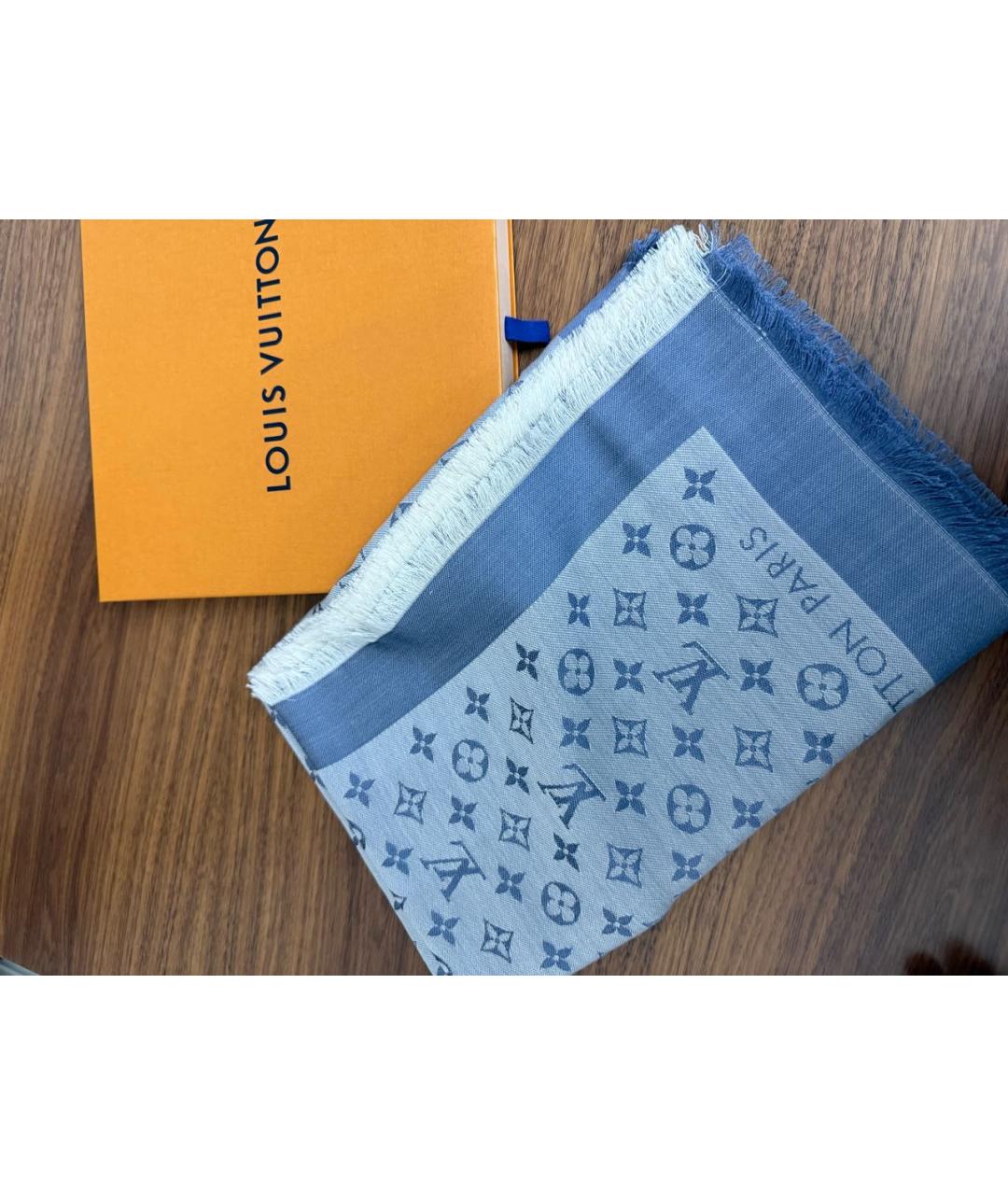 LOUIS VUITTON Голубой шелковый платок, фото 6