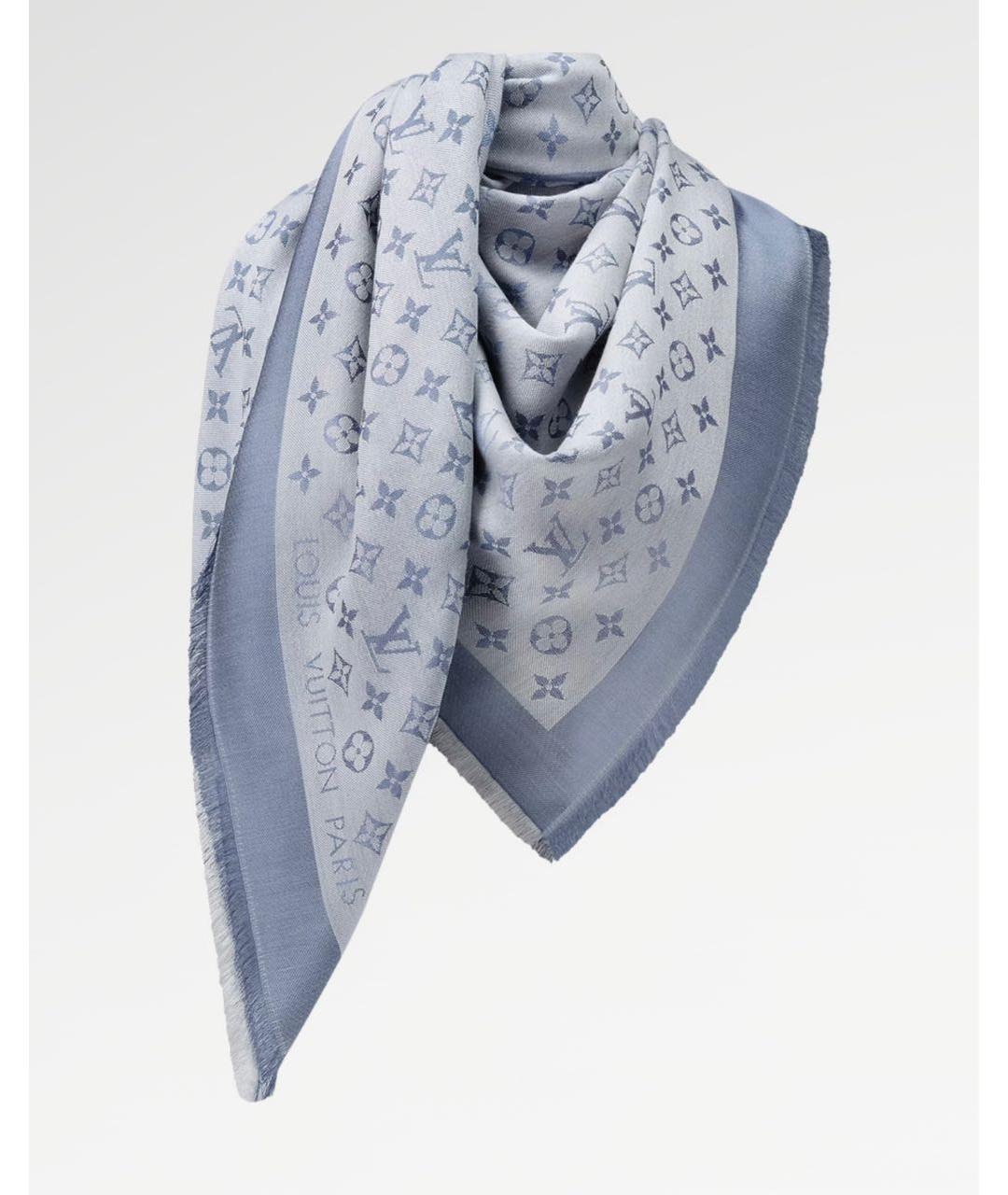 LOUIS VUITTON Голубой шелковый платок, фото 9