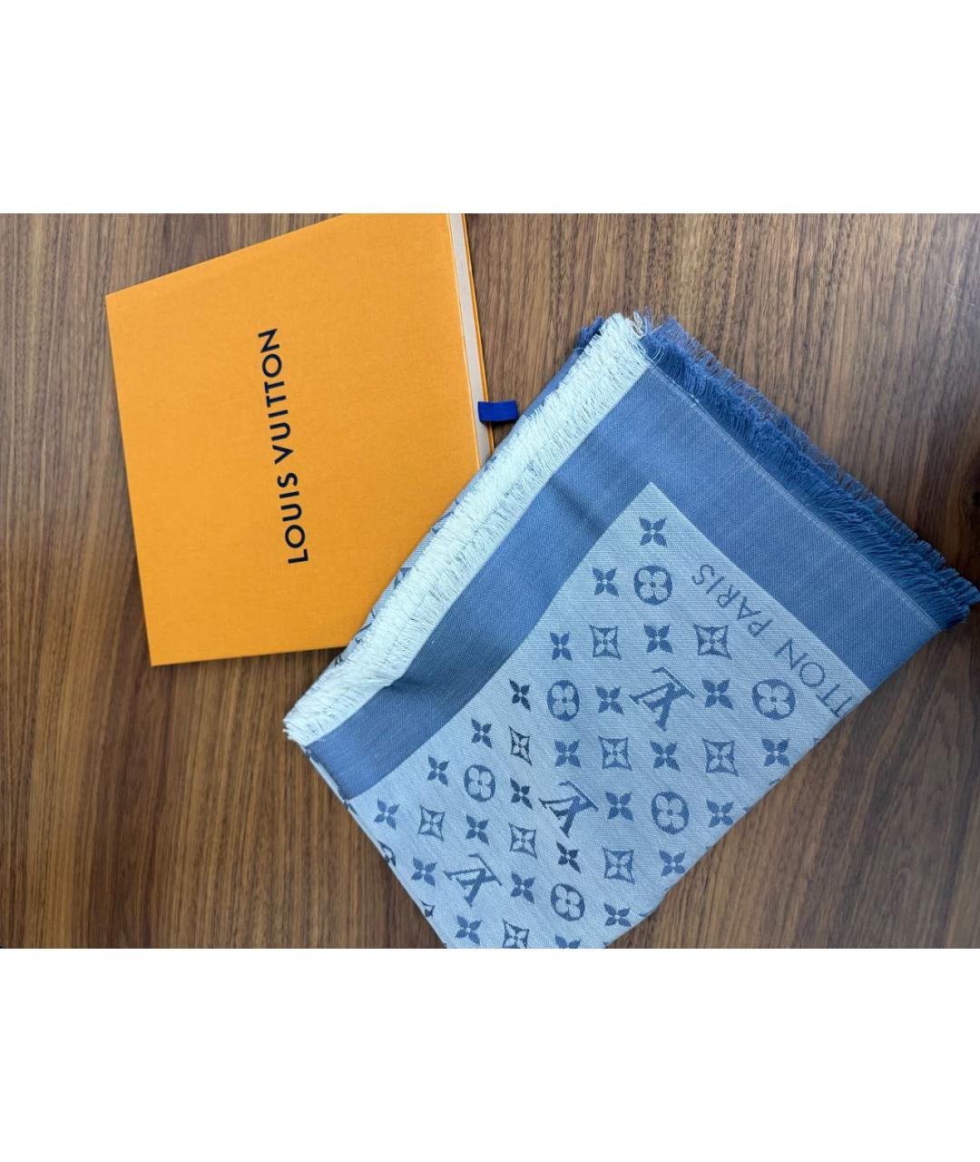 LOUIS VUITTON Голубой шелковый платок, фото 5