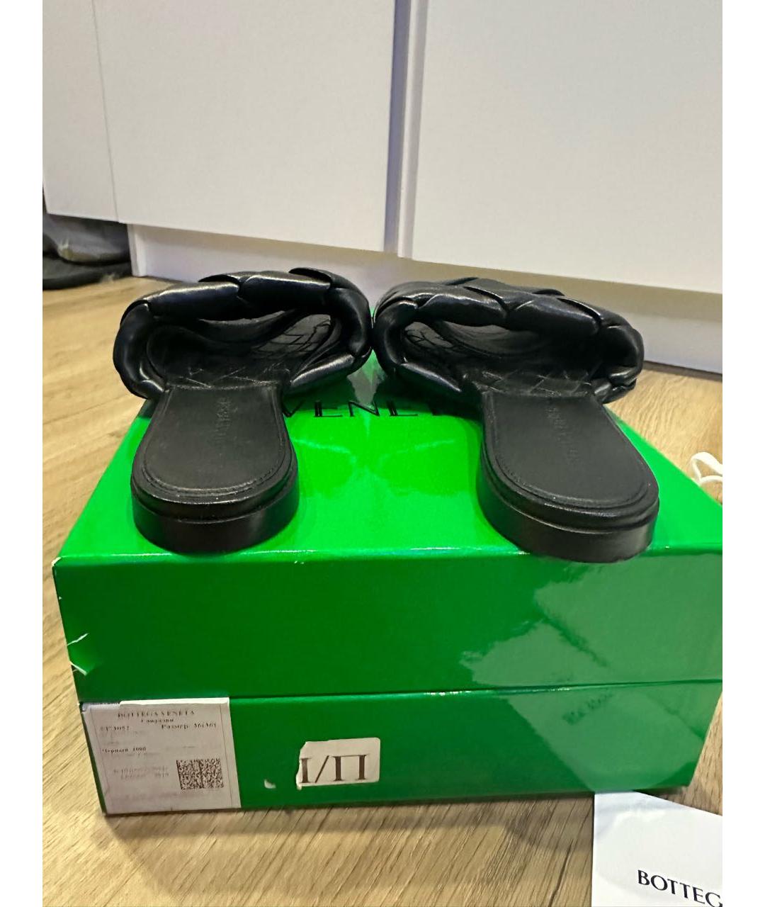 BOTTEGA VENETA Черные кожаные шлепанцы, фото 4