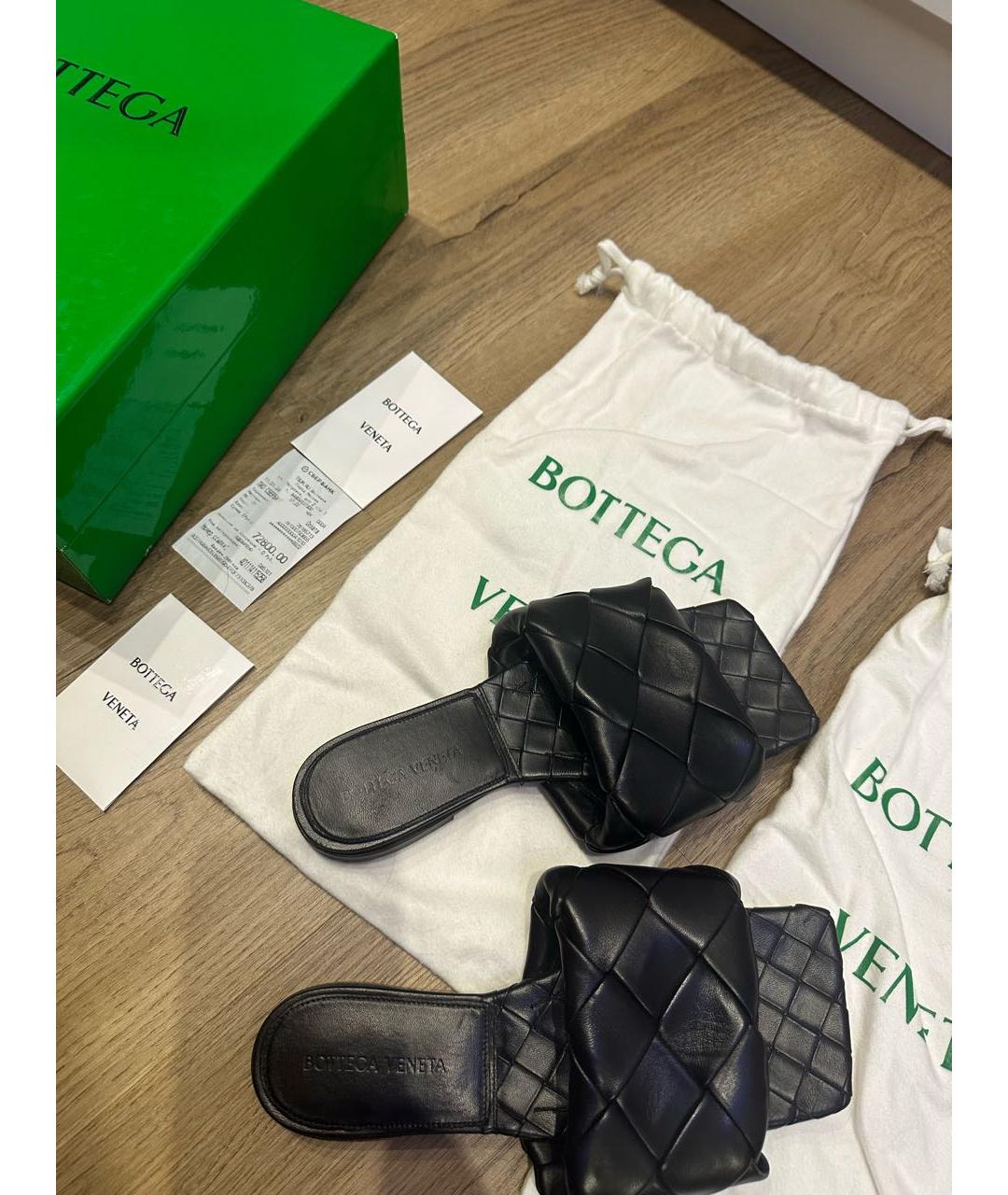 BOTTEGA VENETA Черные кожаные шлепанцы, фото 5