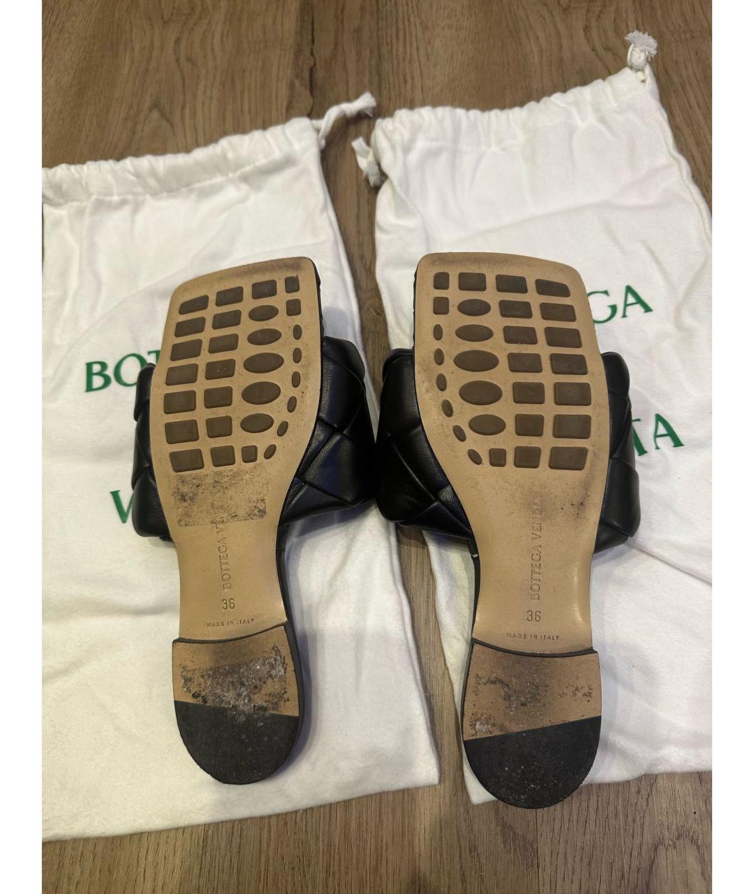 BOTTEGA VENETA Черные кожаные шлепанцы, фото 6