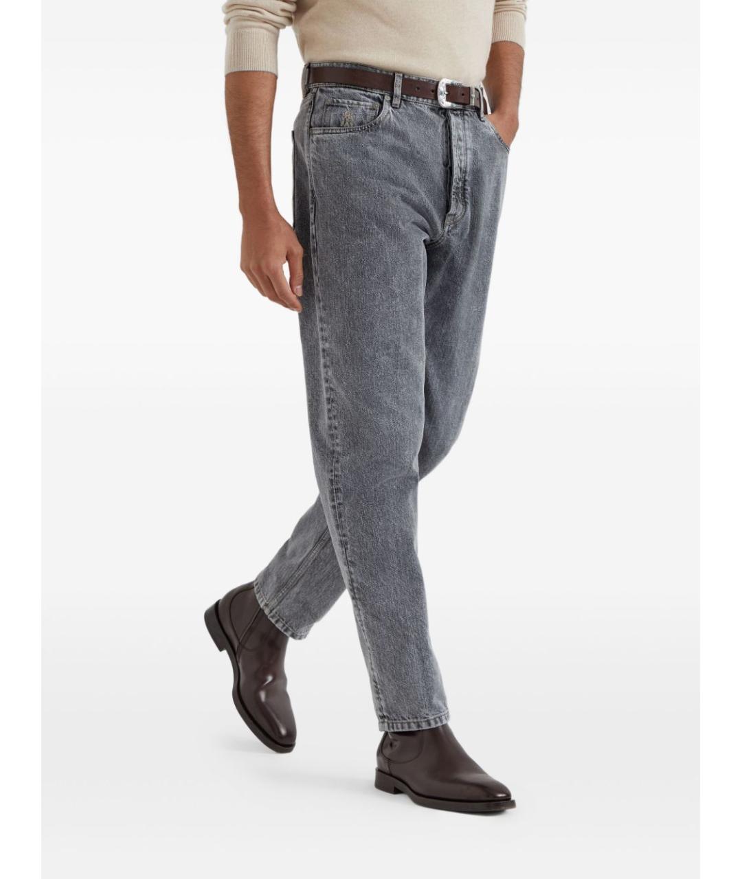 BRUNELLO CUCINELLI Серые хлопковые прямые джинсы, фото 5