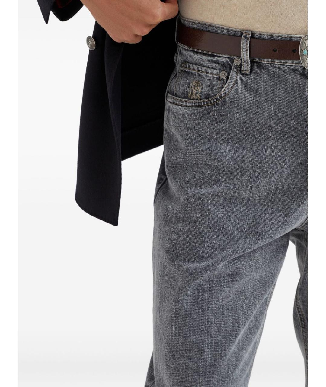 BRUNELLO CUCINELLI Серые хлопковые прямые джинсы, фото 3