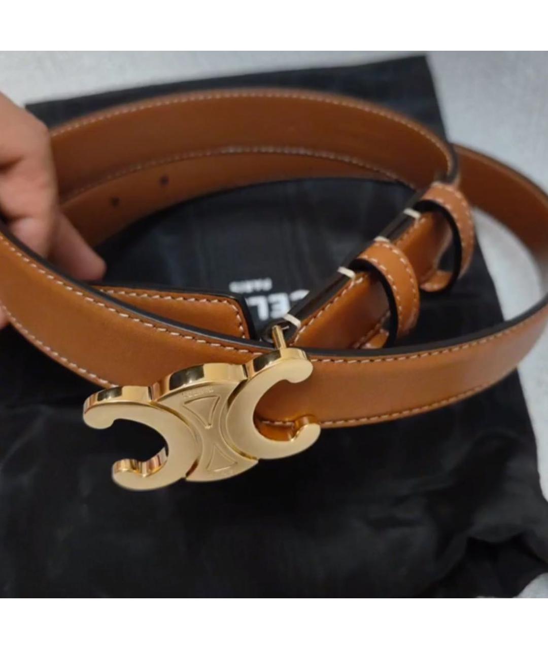 CELINE Коричневый кожаный ремень, фото 3