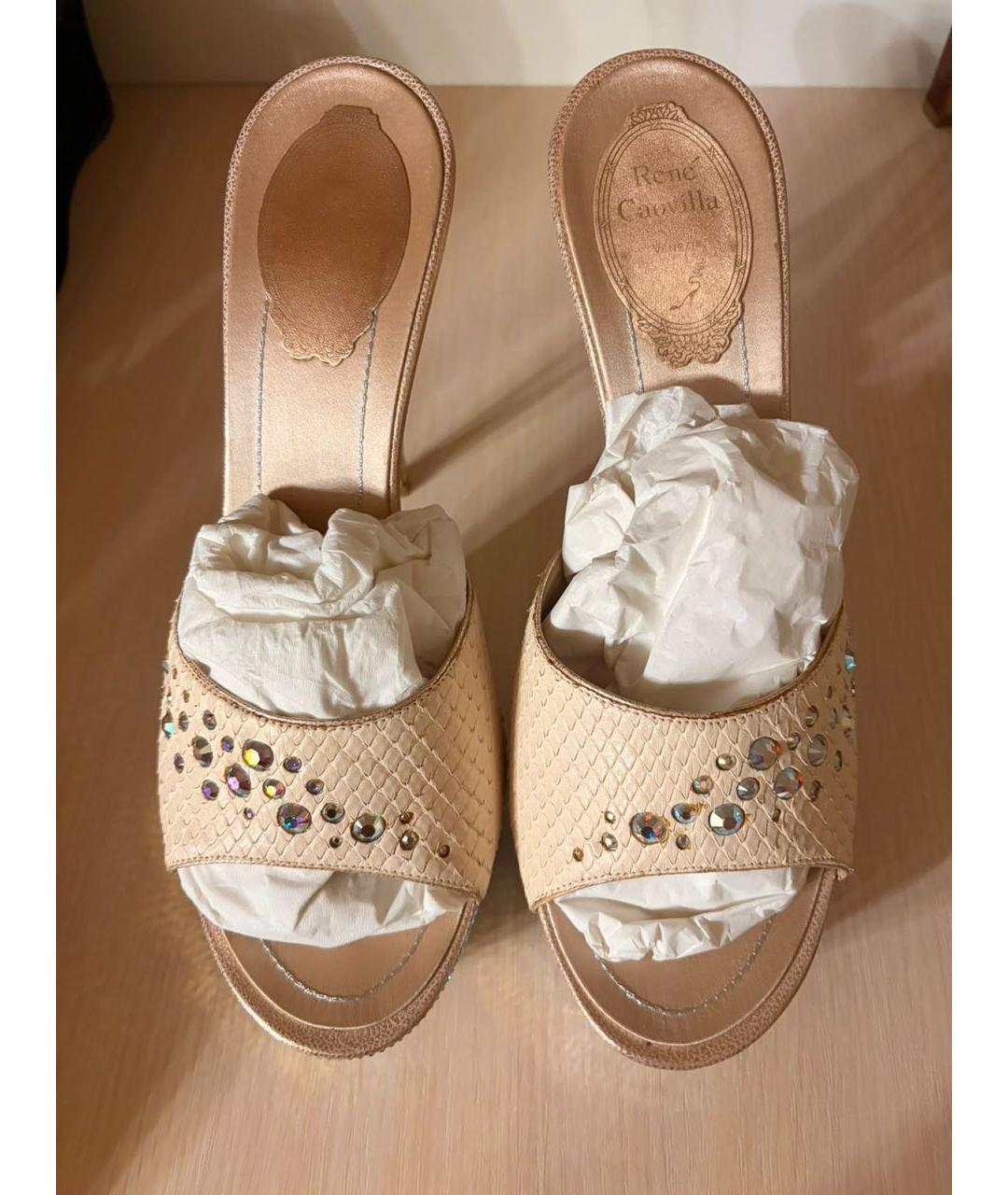 RENE CAOVILLA Бежевые мюли из экзотической кожи, фото 2
