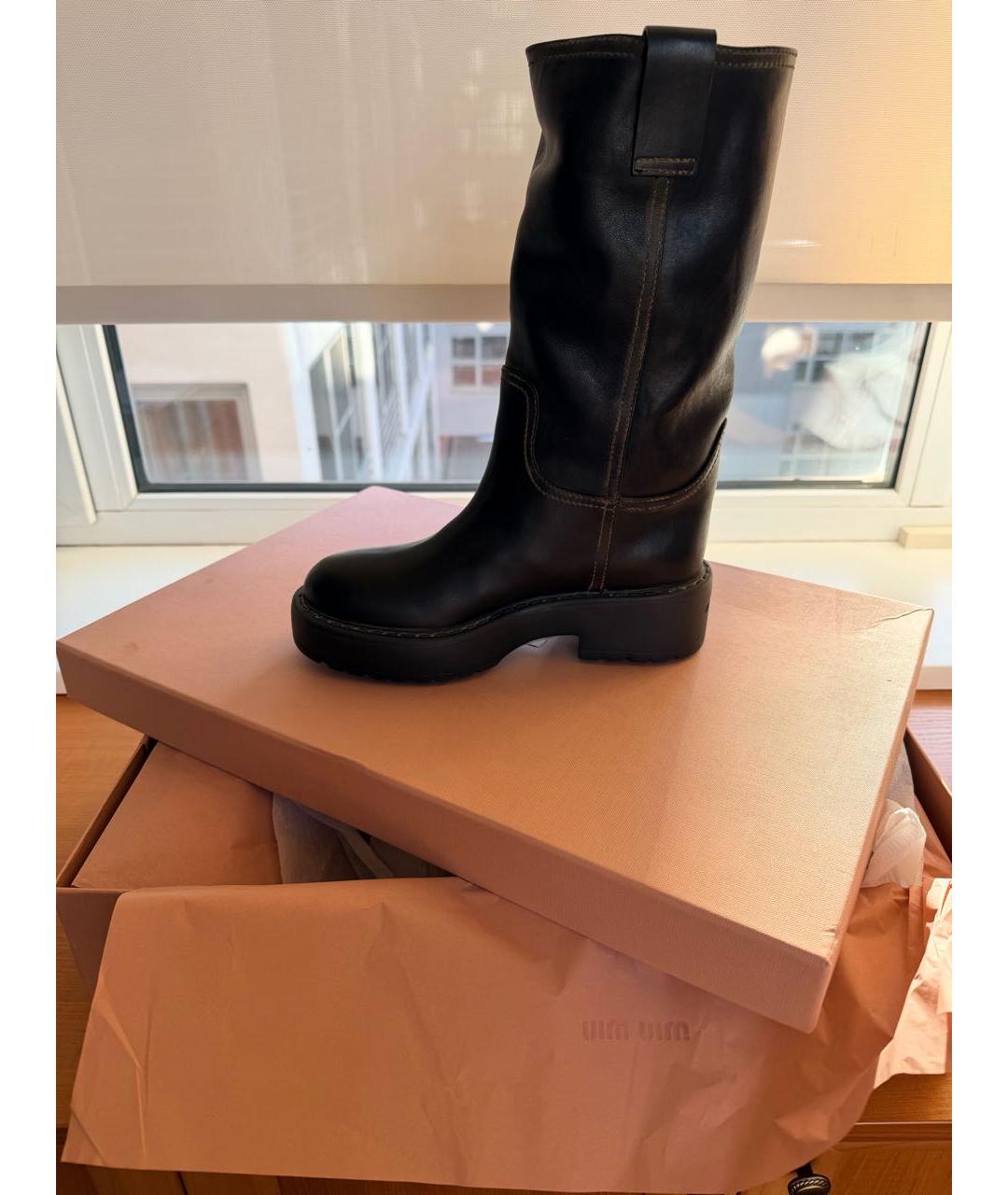 MIU MIU Черные кожаные сапоги, фото 2