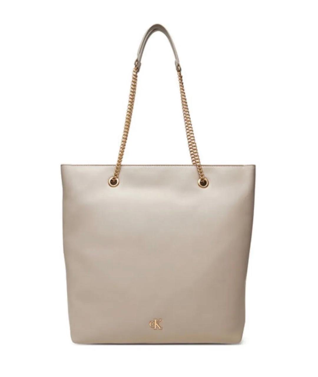 CALVIN KLEIN Бежевая сумка тоут из искусственной кожи, фото 1
