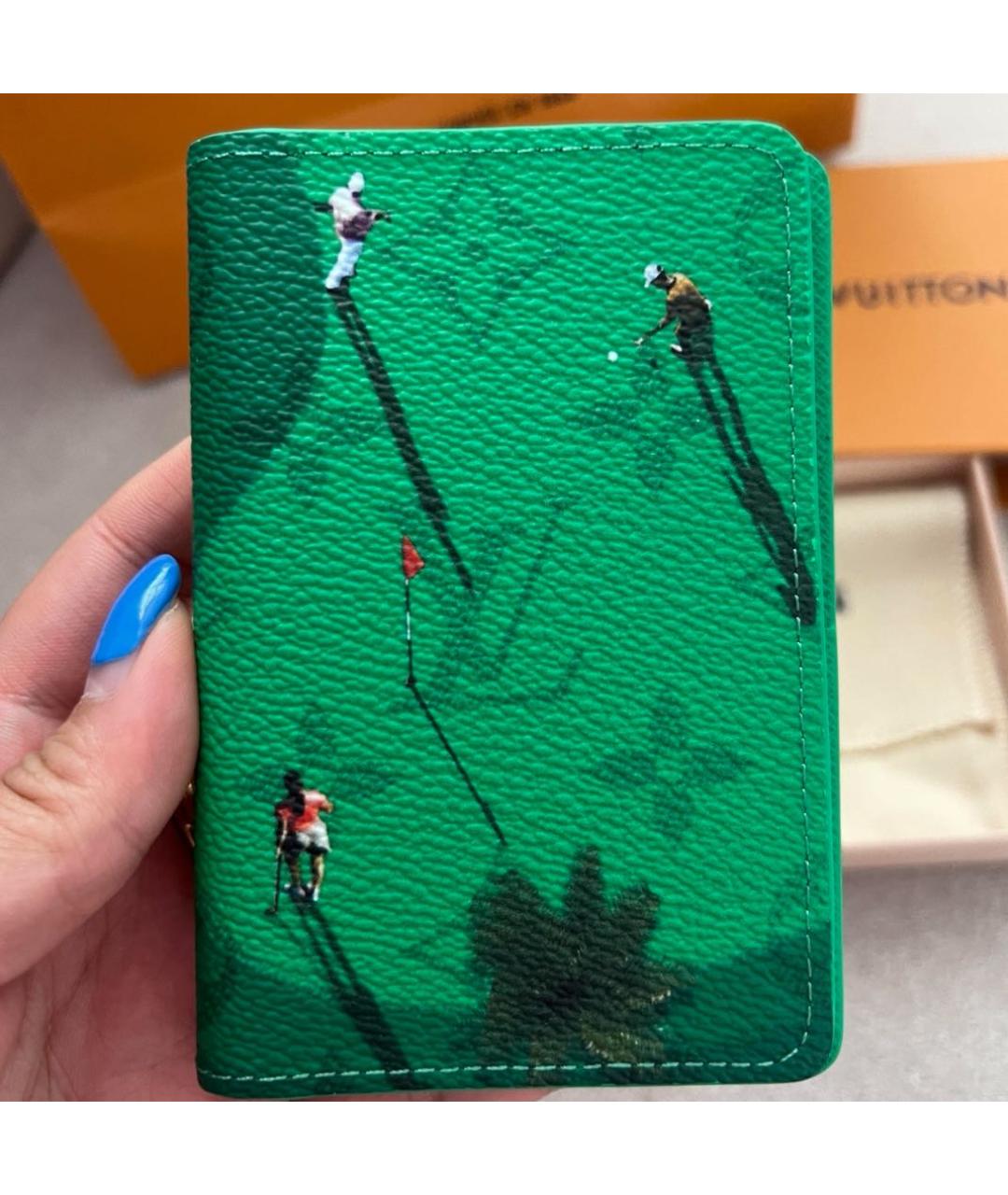 LOUIS VUITTON Зеленый кожаный кошелек, фото 4
