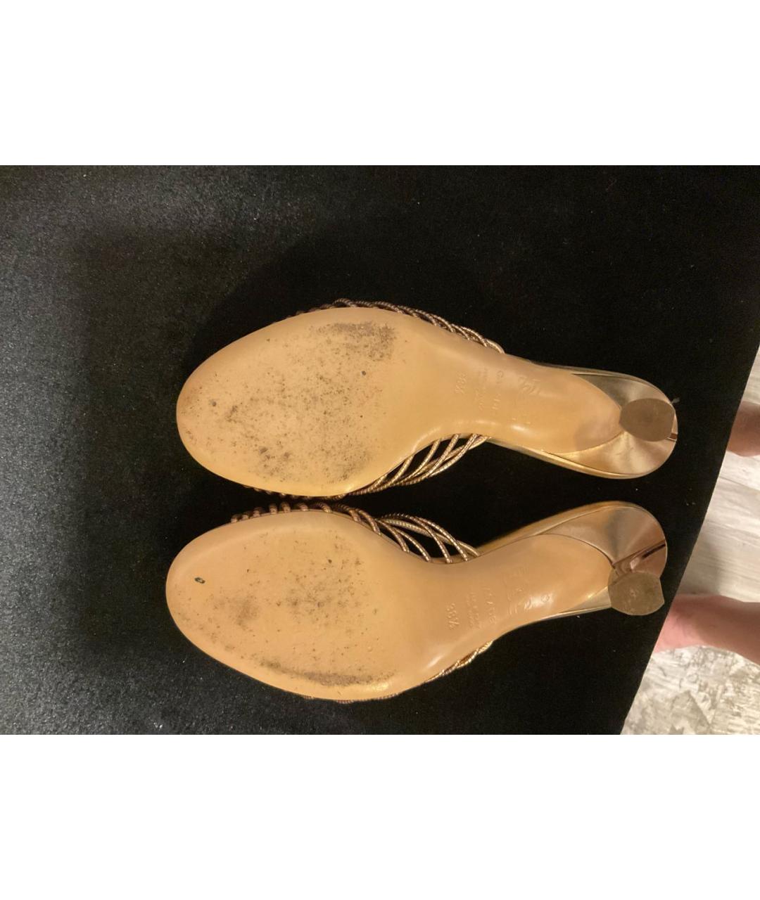 CASADEI Золотые кожаные мюли, фото 5