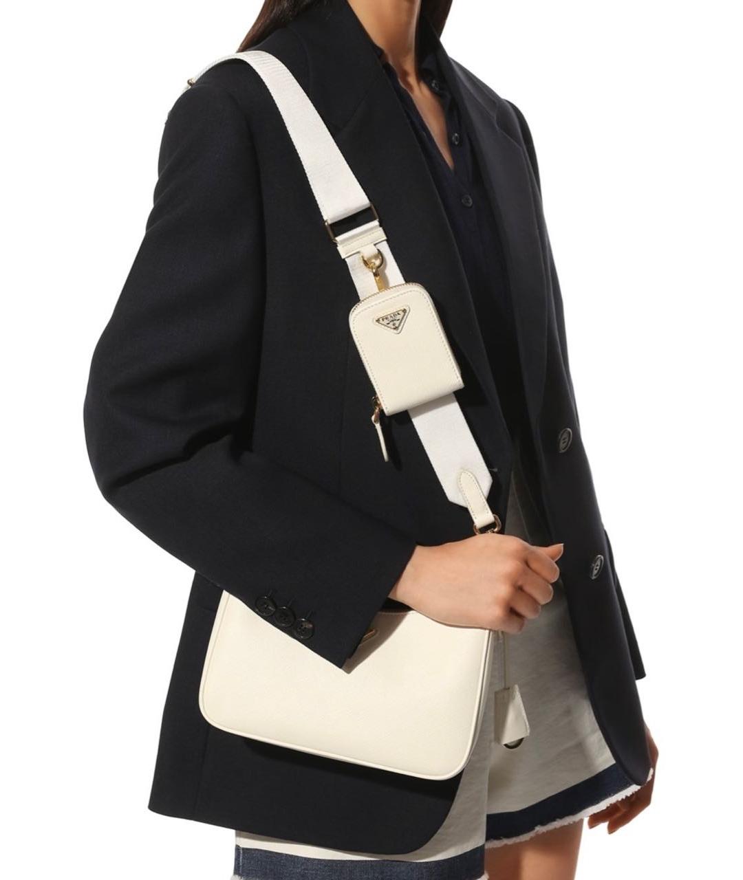 PRADA Белая кожаная сумка с короткими ручками, фото 4