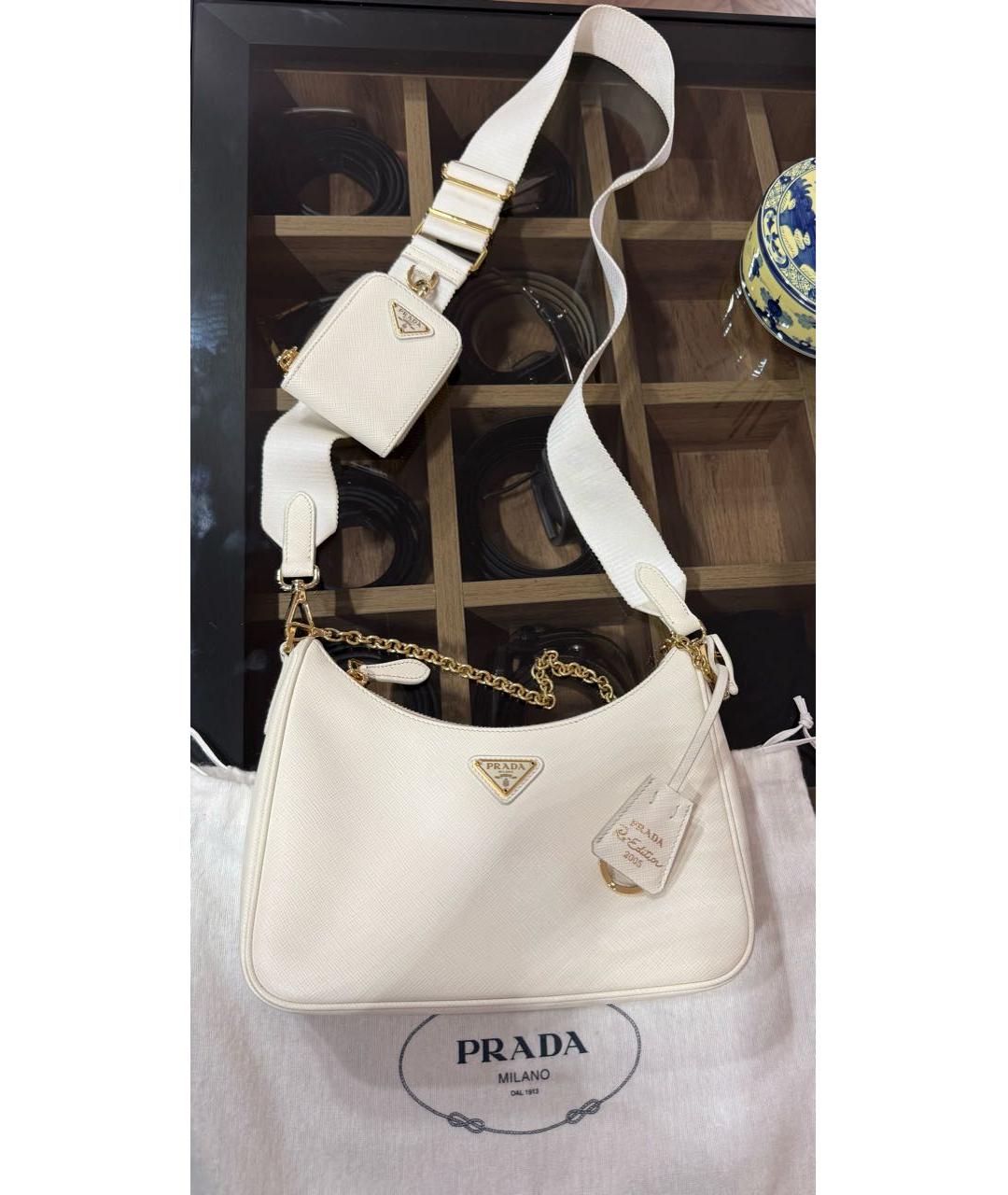 PRADA Белая кожаная сумка с короткими ручками, фото 2