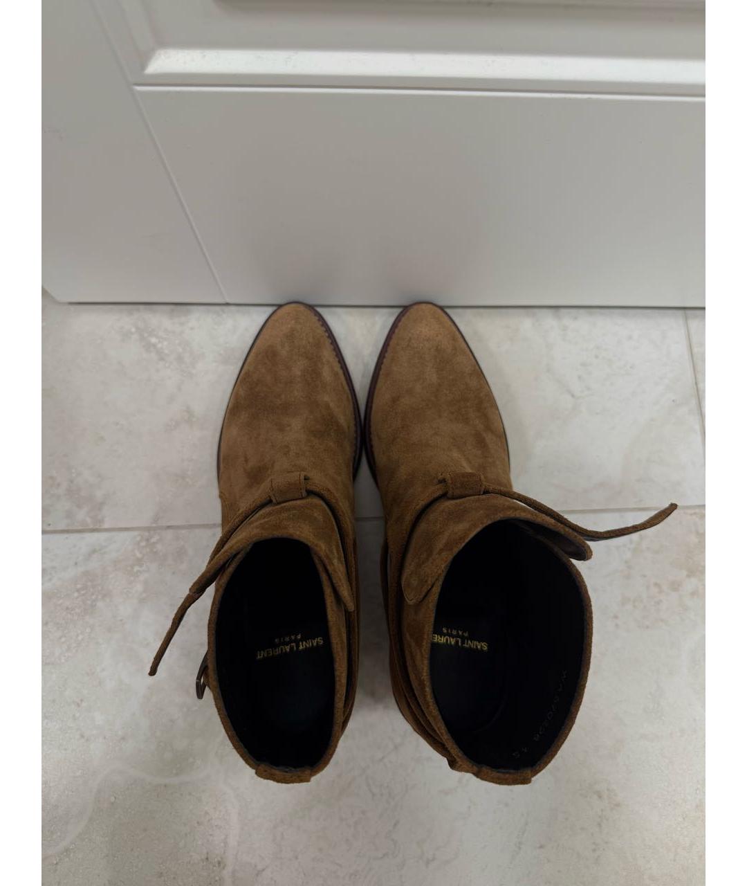 SAINT LAURENT Коричневые замшевые полусапоги, фото 3